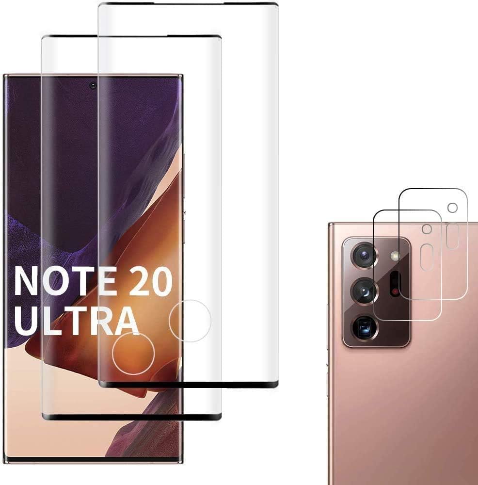 【2+2 套裝】三星 Galaxy Note 20 Ultra 螢幕保護貼套裝，包含 2 片強化玻璃螢幕保護貼 + 2 片強化玻璃相機鏡頭保護膜，高清透亮，易於安裝。