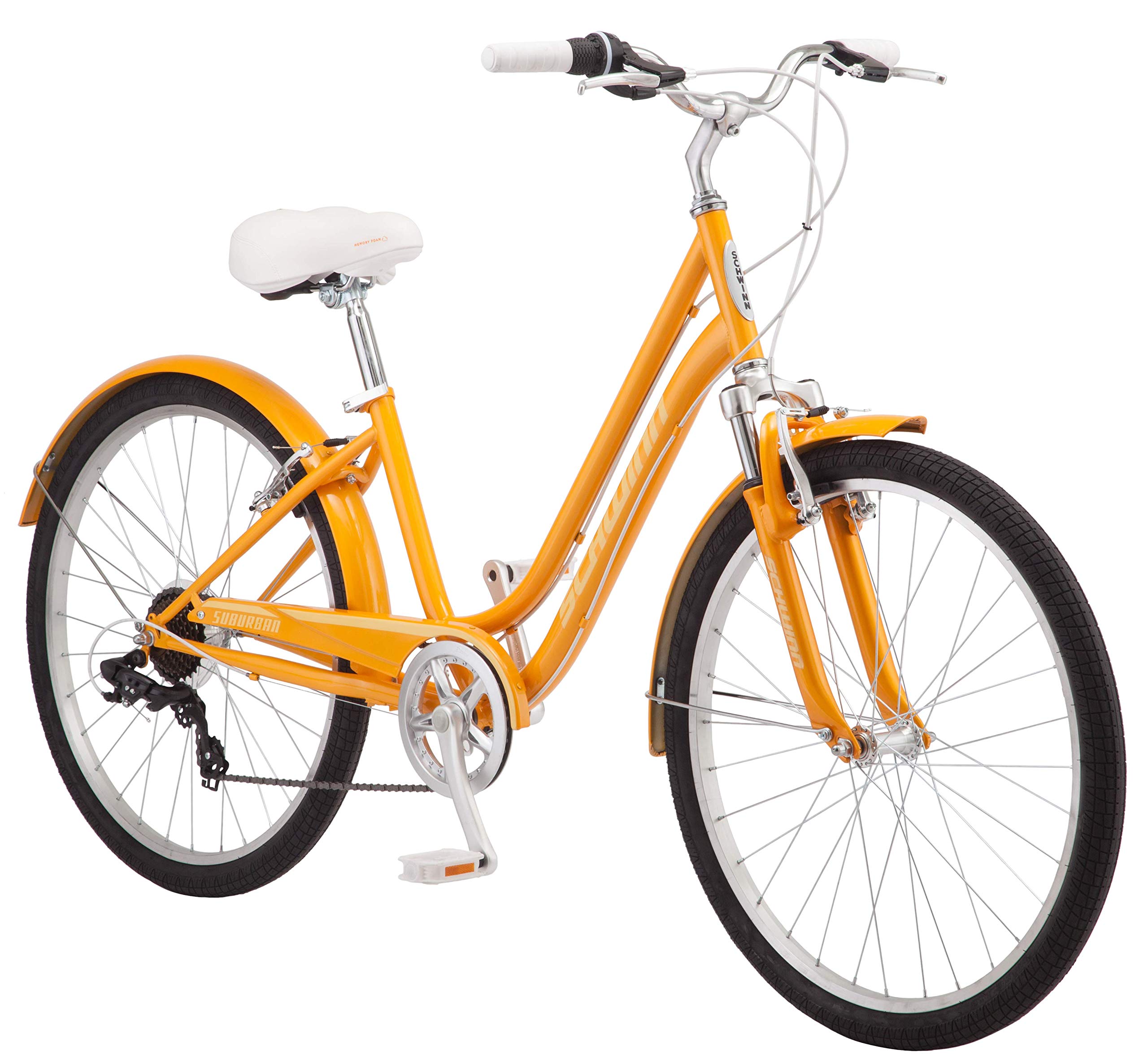 Schwinn Suburban 男女經典舒適自行車，26-27.5吋車輪，7-21速變速系統，16-18吋鋁合金車架，合金線性手煞車