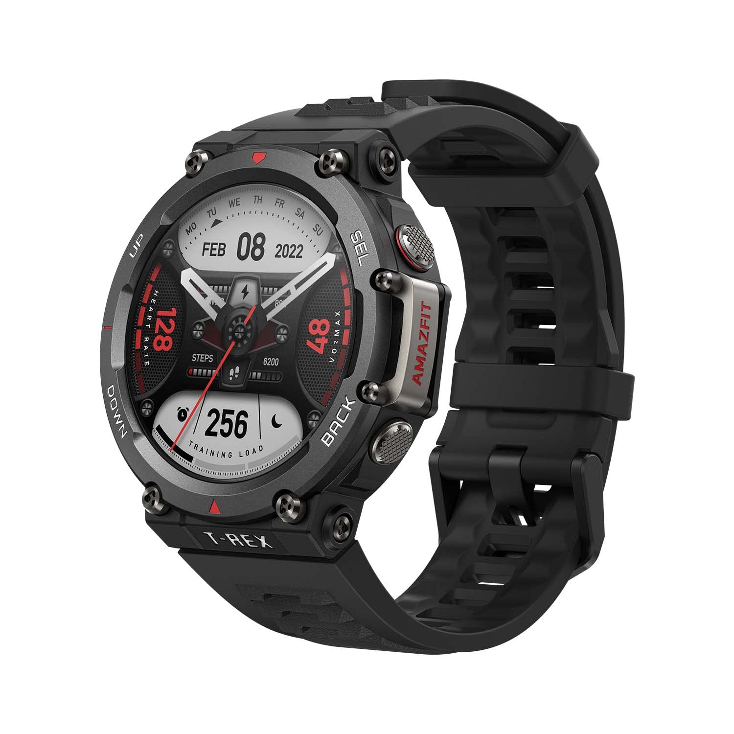 Amazfit T-Rex 2 男士智慧手錶，雙頻+6星定位，24天超長續航，超低溫運行，堅固耐用的戶外GPS軍用智慧手錶，即時導航 - 黑色