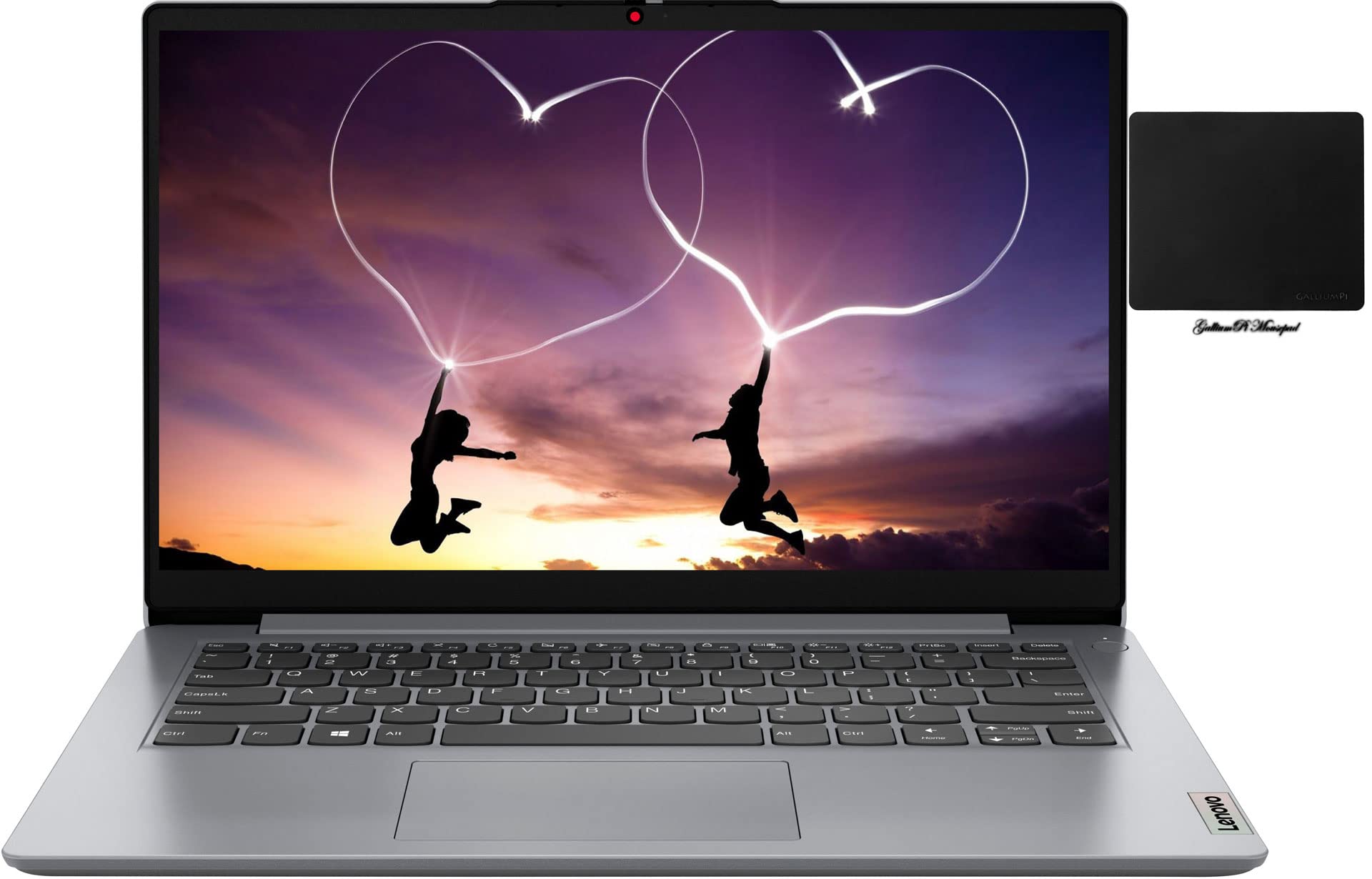 聯想 14 吋 1i 高清筆記型電腦，英特爾雙核賽揚 N4020 處理器，4GB 內存，攝像頭，HDMI 接口，一年 Office 365 服務，64GB eMMC 存儲套裝（含 256GB NVMe 固態硬碟）以及 GalliumPi 滑鼠墊