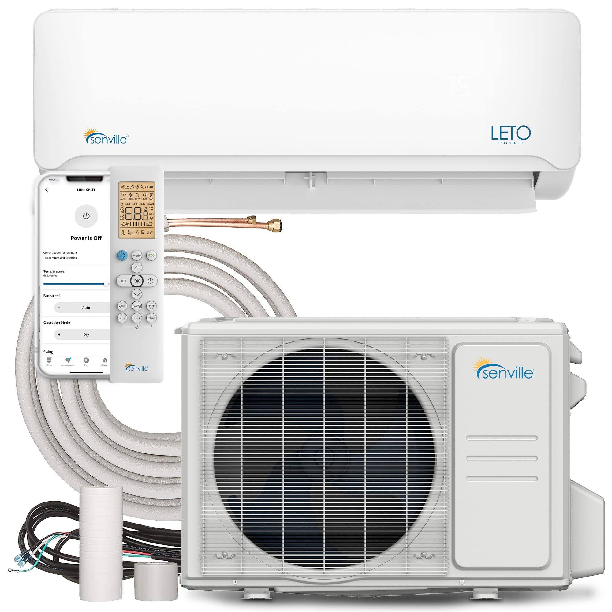 Senville LETO系列迷你分離式空調熱泵，12000 BTU，110/120V，相容於Alexa，白色
