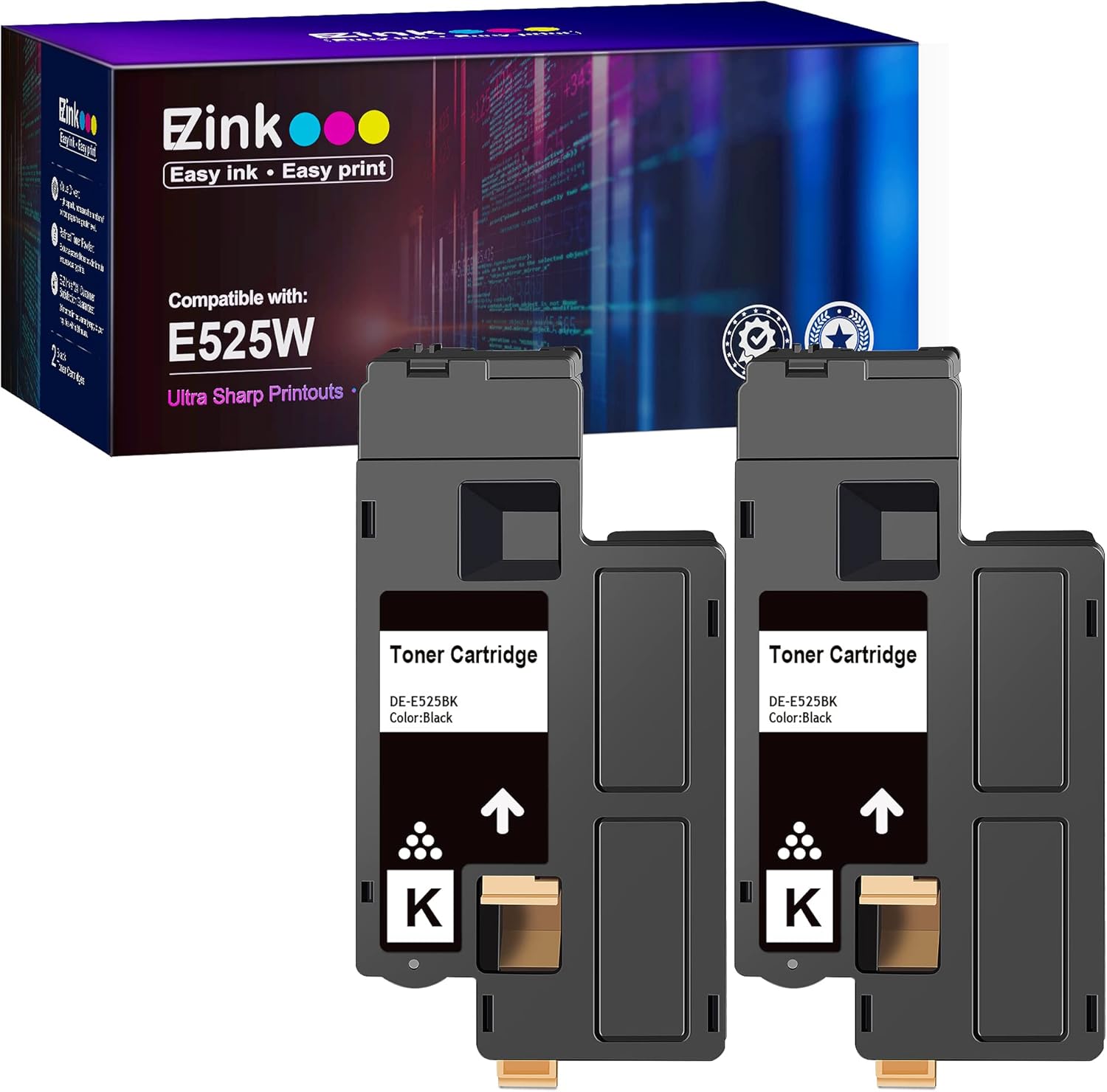 適用於戴爾 E525W E525 525w 無線彩色印表機的 E-Z Ink (TM) 相容碳粉匣（黑色，2 個裝）
