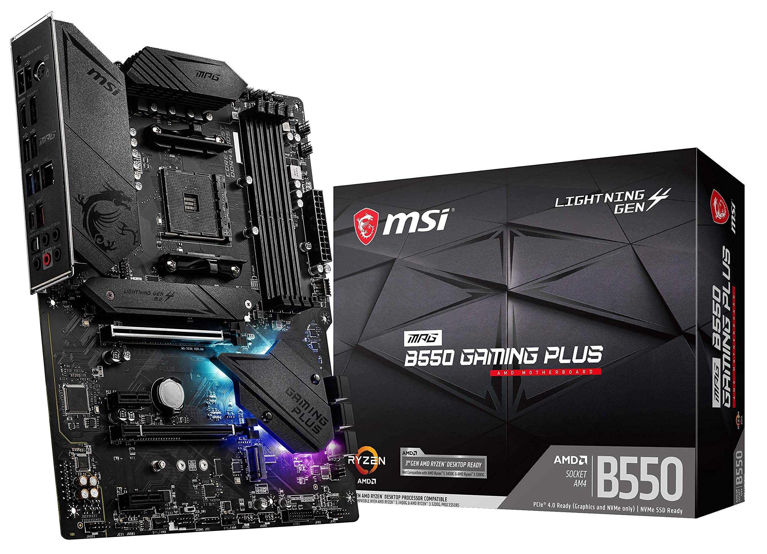 MSI MPG B550 Gaming Plus 遊戲主機板（AMD AM4、DDR4、PCIe 4.0、SATA 6Gb/s、M.2、USB 3.2 Gen 2、HDMI/DP、ATX）（翻新）