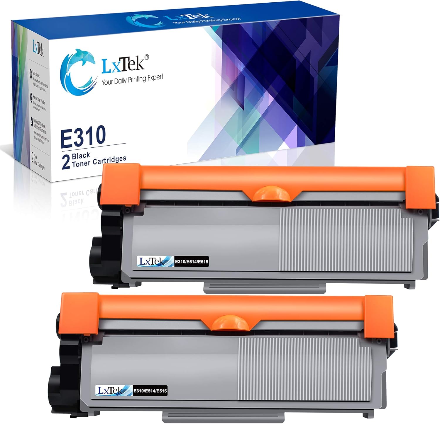 LxTek 相容於碳粉匣，適用於戴爾 E310dw P7RMX PVTHG 593-BBKD E310 E514 E515，可用於無線黑白列印機 E310dw E515dw E514dw E515dn（2 個黑色高容量硒鼓，2600 頁）。