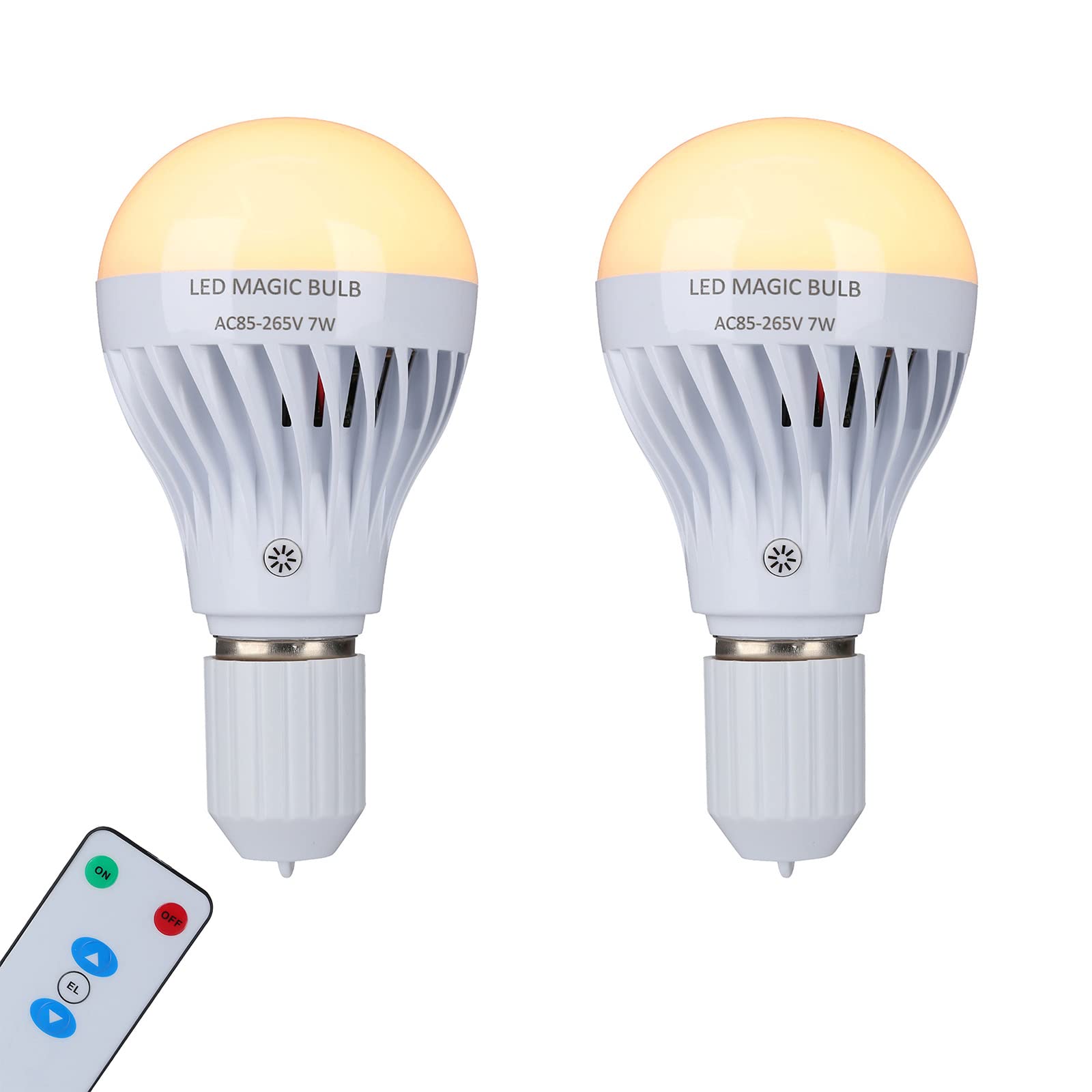 BSOD 充電燈泡，帶遙控器的 LED 魔法燈泡，暖白光應急燈，無需電源，電池供電，E26 燈泡，適用於家庭室內照明（暖白光 2 個裝）