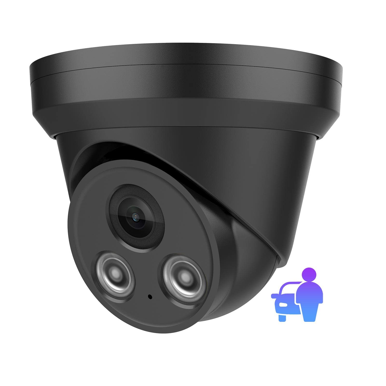VIKYLIN 相容於海康威視 4K 8MP 室外 PoE IP 攝像頭，帶麥克風/音頻、AI 人/車檢測、98 英尺紅外線夜視、安防 IP 半球攝像頭（黑色），配備 2.8mm 鏡頭、IP67 防護等級、WDR（GK2385I-B）