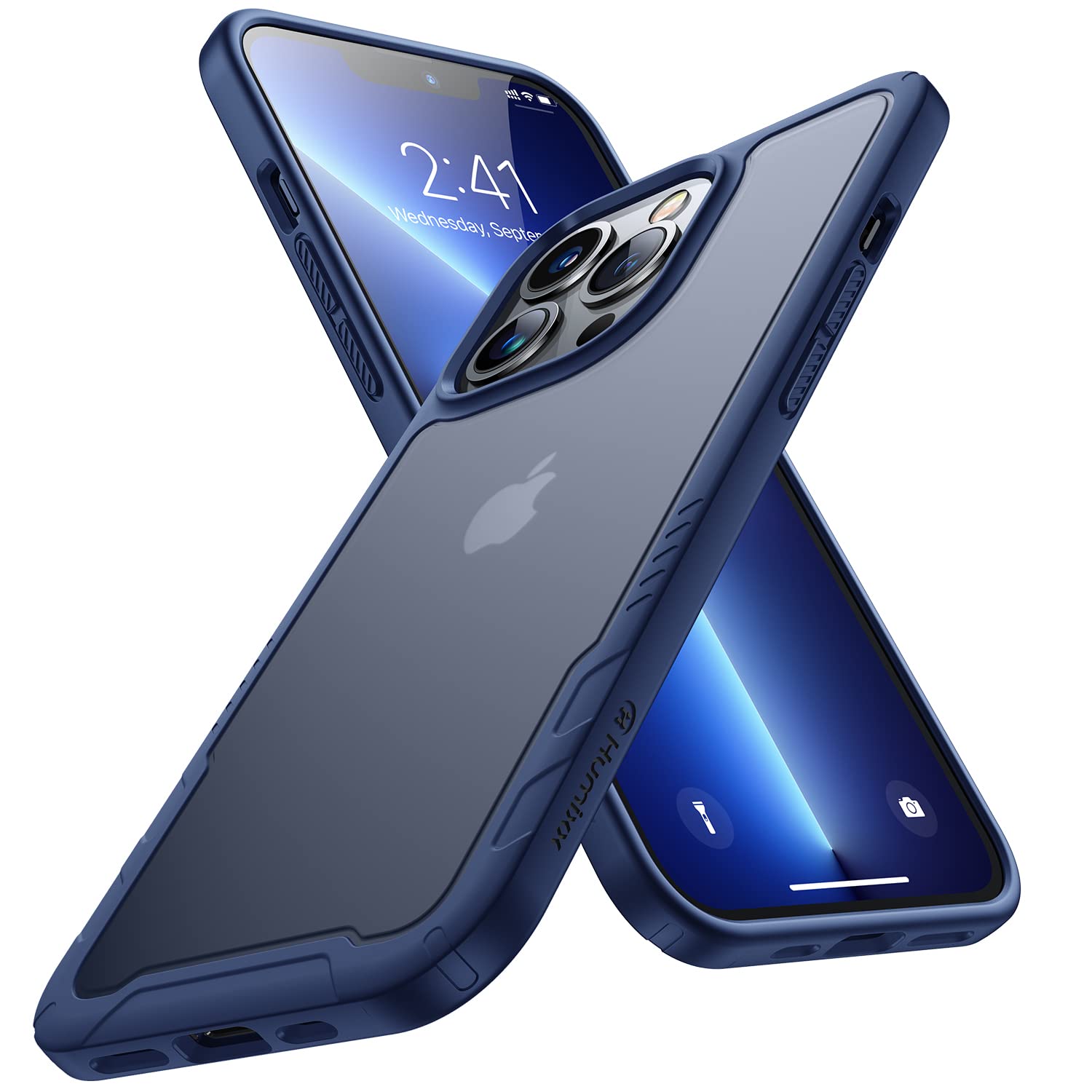 Humixx 2021升級版iPhone 13 Pro手機殼，[軍規級跌落測試]防震硬質半透明磨砂殼，防滑軟邊，超薄貼合保護殼，適用於iPhone 13 Pro 6.1吋 - 藍色