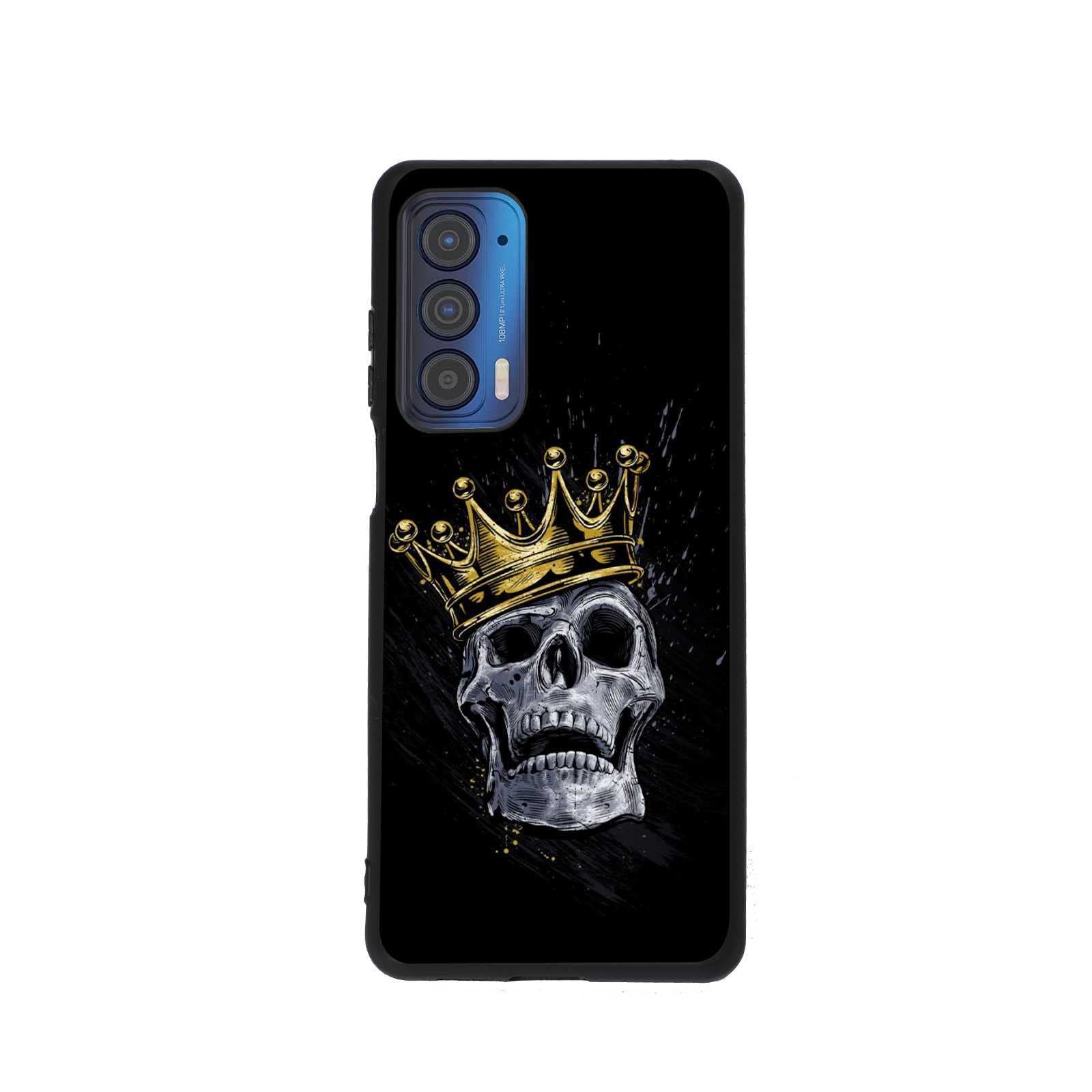 適用於摩托羅拉 Moto Edge 2021/Edge 5G UW 手機殼，骷髏王金色皇冠圖案設計，柔軟矽膠材質，時尚防刮，保護性強。