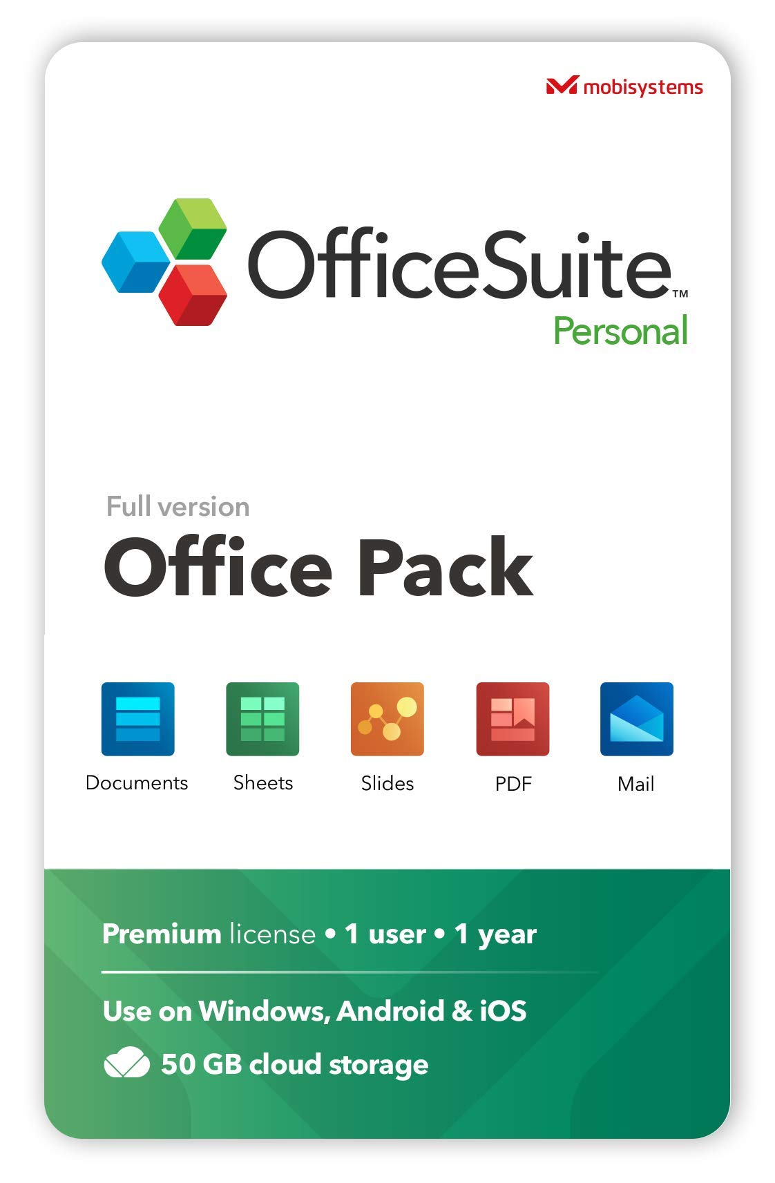 OfficeSuite Personal 相容於 Microsoft® Office Word®、Excel®、PowerPoint® 和 Adob​​e® PDF - 1 年授權，適用於 1 台 Windows 設備和 2 台行動設備