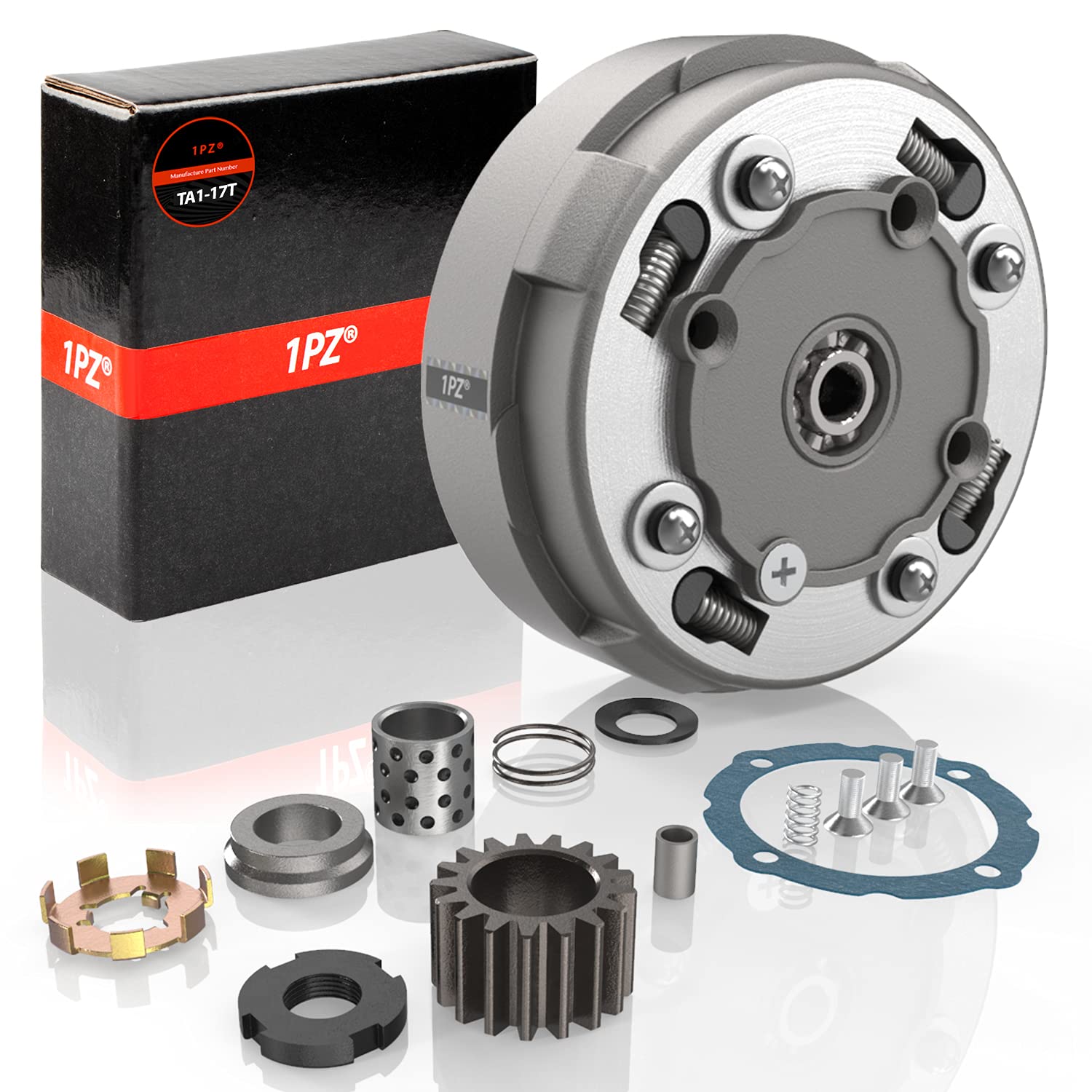 1PZ TA1-17T 17齒半自動離合器總成，適用於50cc 110cc 125cc 135cc ATV四輪摩托車、卡丁車、越野摩托車，品牌包括Roketa、Kazuma、JCL、NST、SUNL、Taotao等。