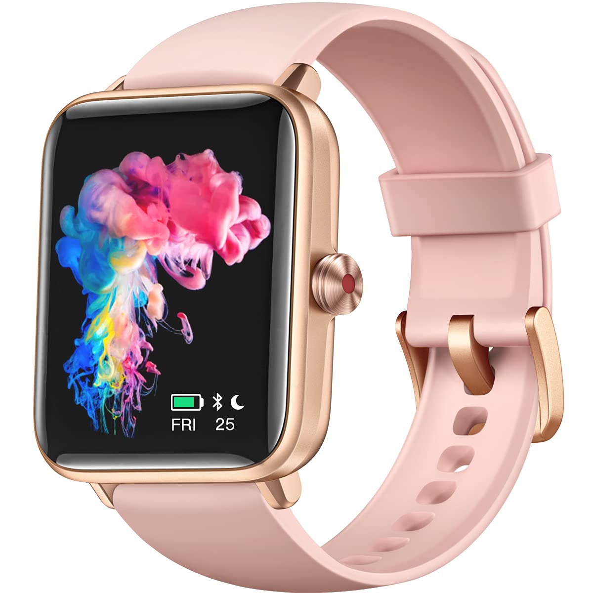 Dirrelo 智慧手錶，適用於安卓手機和 iPhone，男女通用，5ATM 防水，具備心率監測、睡眠監測、血氧監測和步數監測功能，粉紅色