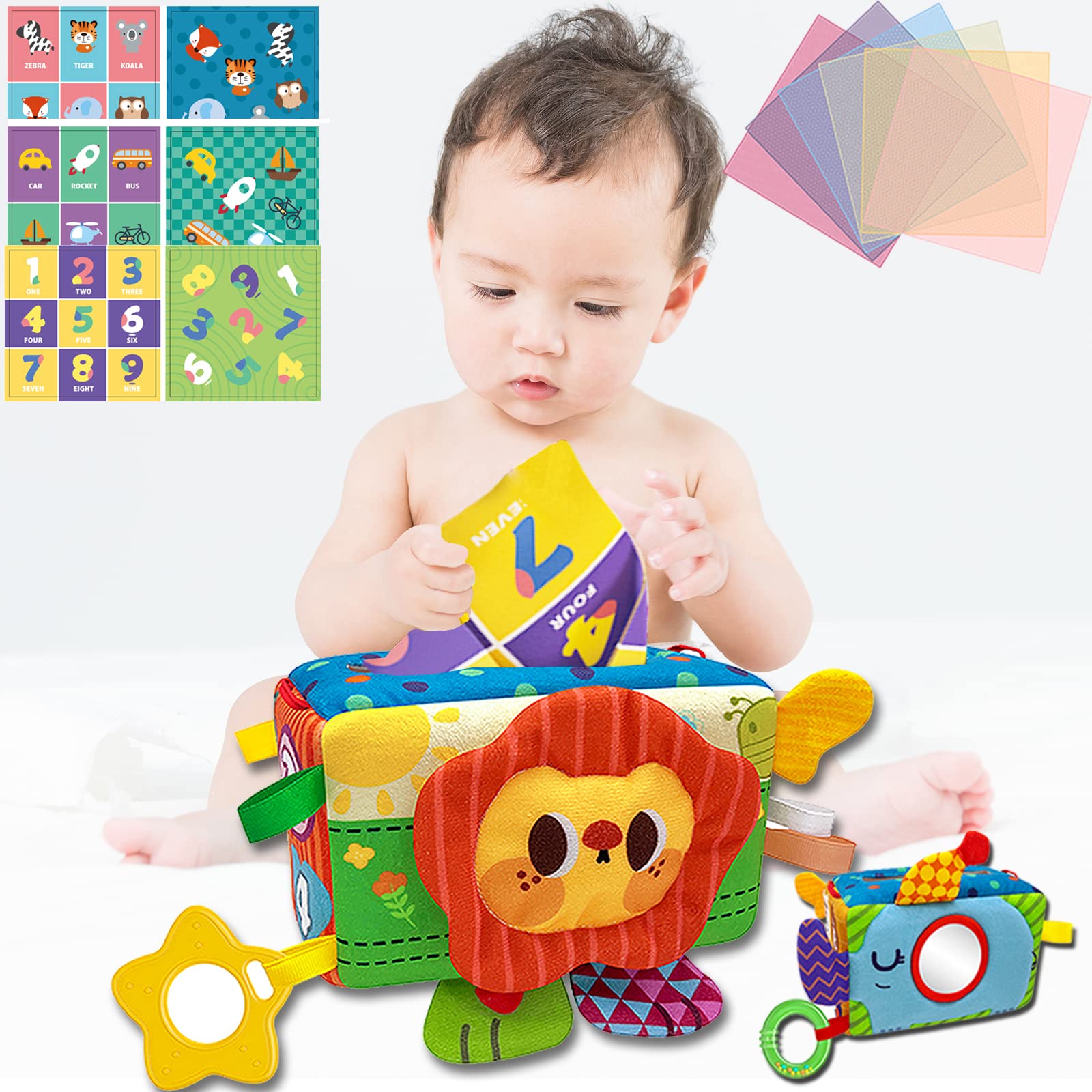 HONGID 嬰兒玩具，適合 6 至 12 個月寶寶，嬰兒紙巾盒玩具，蒙特梭利玩具，適合 1-2 歲幼兒，感官玩具，適合 1-3 歲幼兒，男女寶寶聖誕禮物，超大號聖誕襪填充物