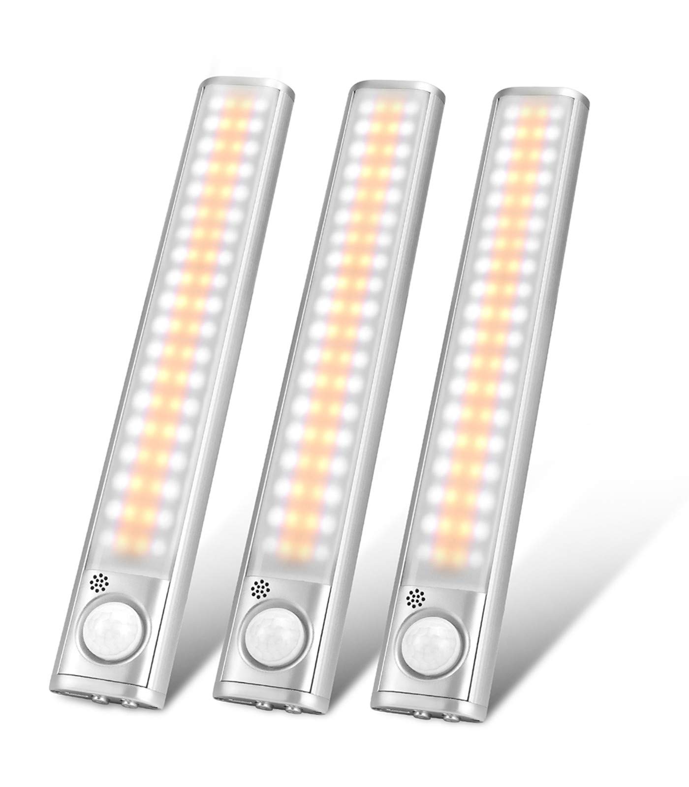goodland 櫥櫃下照明 80 LED 衣櫃燈，人體感應燈，室內 USB 可充電可調光無線粘貼式夜燈條，適用於廚房、衣櫃、車庫、樓梯、臥室（3 件裝）