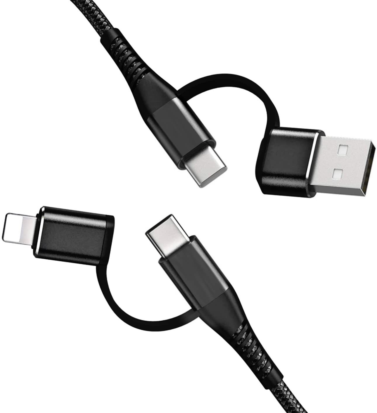 四合一 USB-C 線組合 3.3 英尺 – 靈活超快充電線，支援 PD 60W 快充，配備 USB-A/Type-C 接口，兼容蘋果 iPhone、iPad、MacBook、三星 Galaxy、安卓智慧型手機等設備。