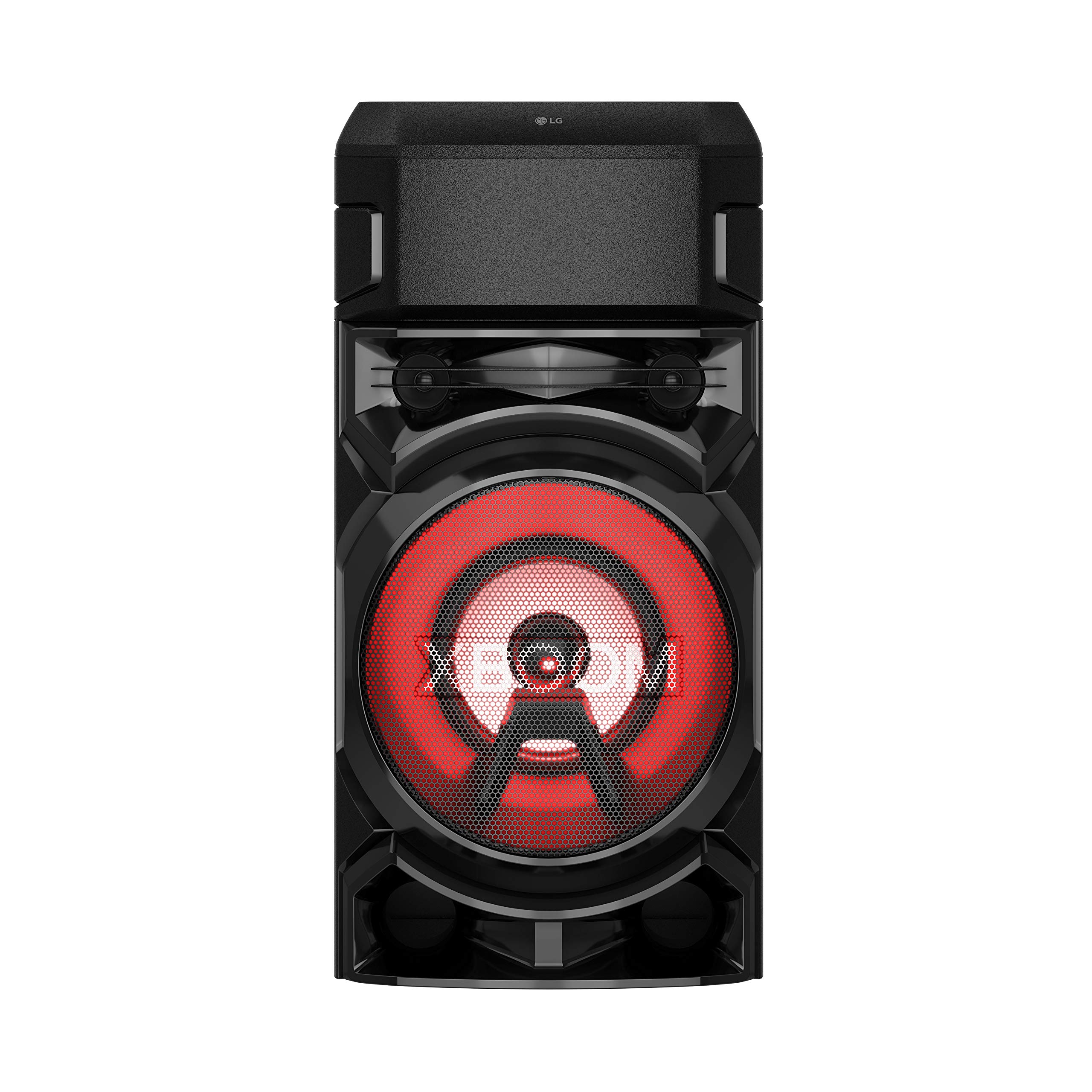 LG XBOOM RN5 藍牙音響系統，震撼低音，LED 派對燈光，帶語音濾鏡的卡拉OK功能，可透過 XBOOM App 控制，支援藍牙連接，配備雙 USB 介面和麥克風輸入。