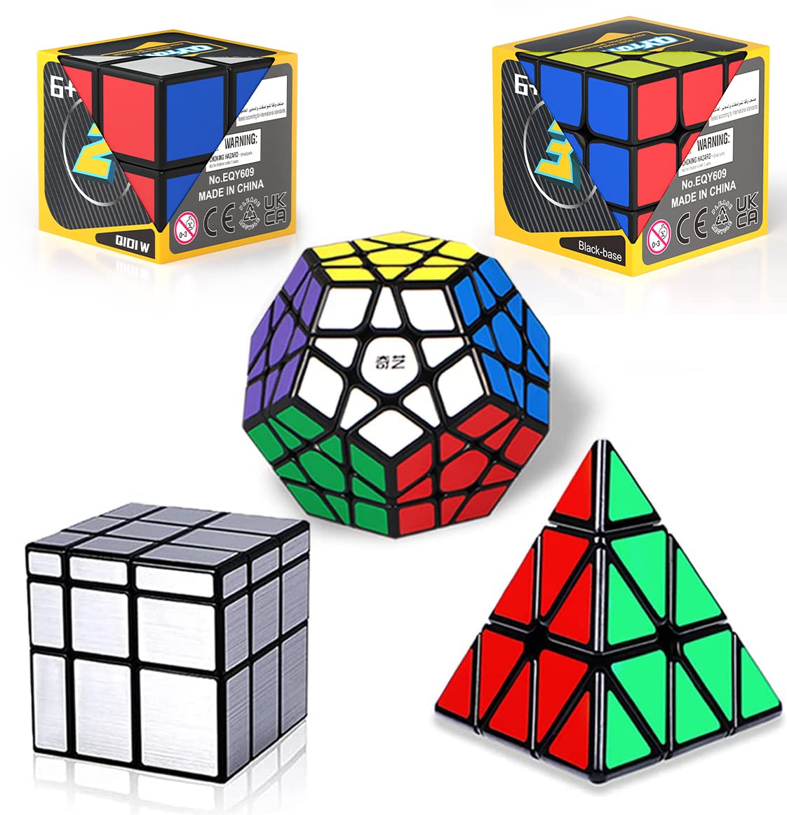 Roxenda 速旋魔術方塊套裝，包含 2x2、3x3 鏡面五魔術方塊和金字塔魔術方塊，順滑魔術方塊套裝，適合兒童和成人 [5 件裝]