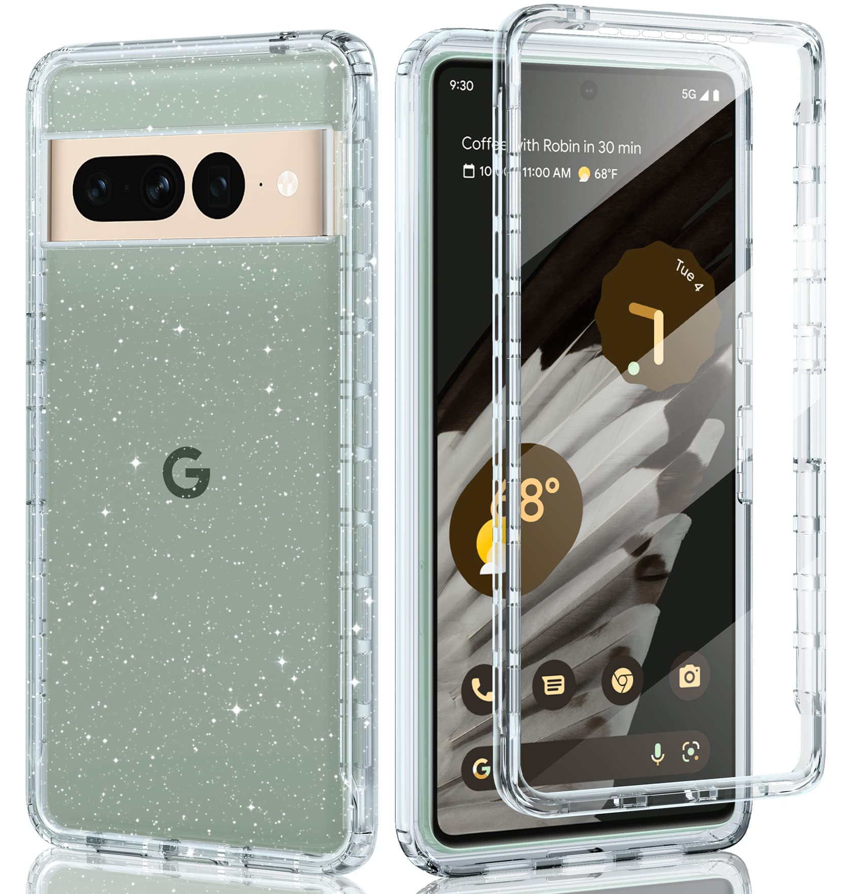 適用於 Google Pixel 7 Pro 的透明手機殼：Pixel 7 Pro 雙重防震保護殼 | 防黃變矽膠 TPU | 全面保護，纖薄閃亮 | 透明邊框橡膠手機殼