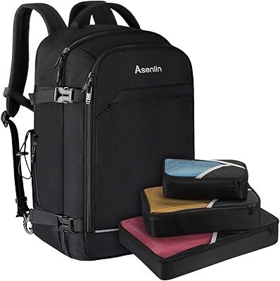 Asenlin 40公升旅行背包，男女通用，17吋筆記型電腦背包，符合航空行李登機標準，防水電腦背包，適合週末短途旅行、過夜旅行，大容量日用背包，黑色