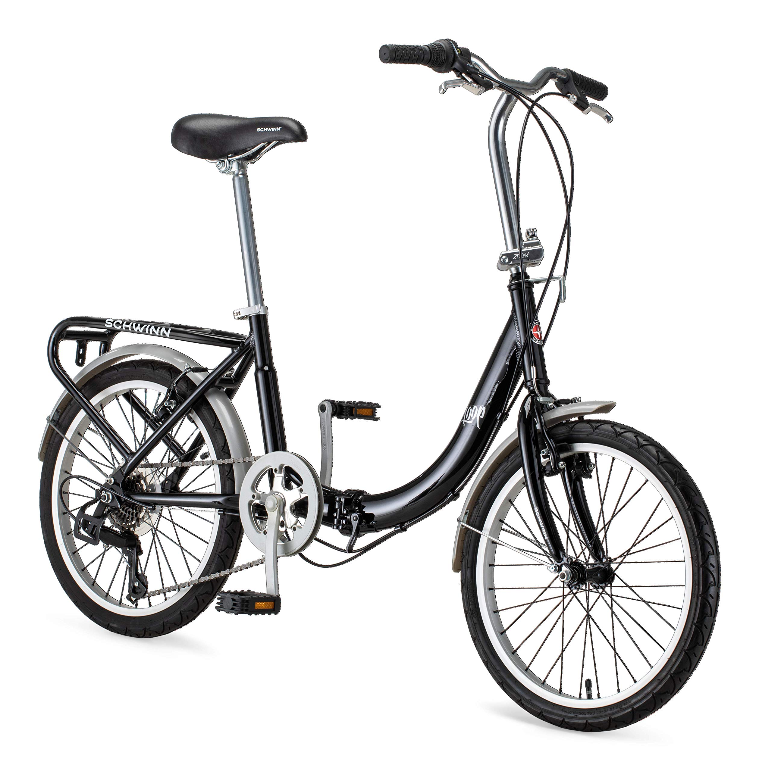 Schwinn Loop 成人折疊自行車，20吋車輪，7速變速系統，後貨架，便攜包，多種顏色可選