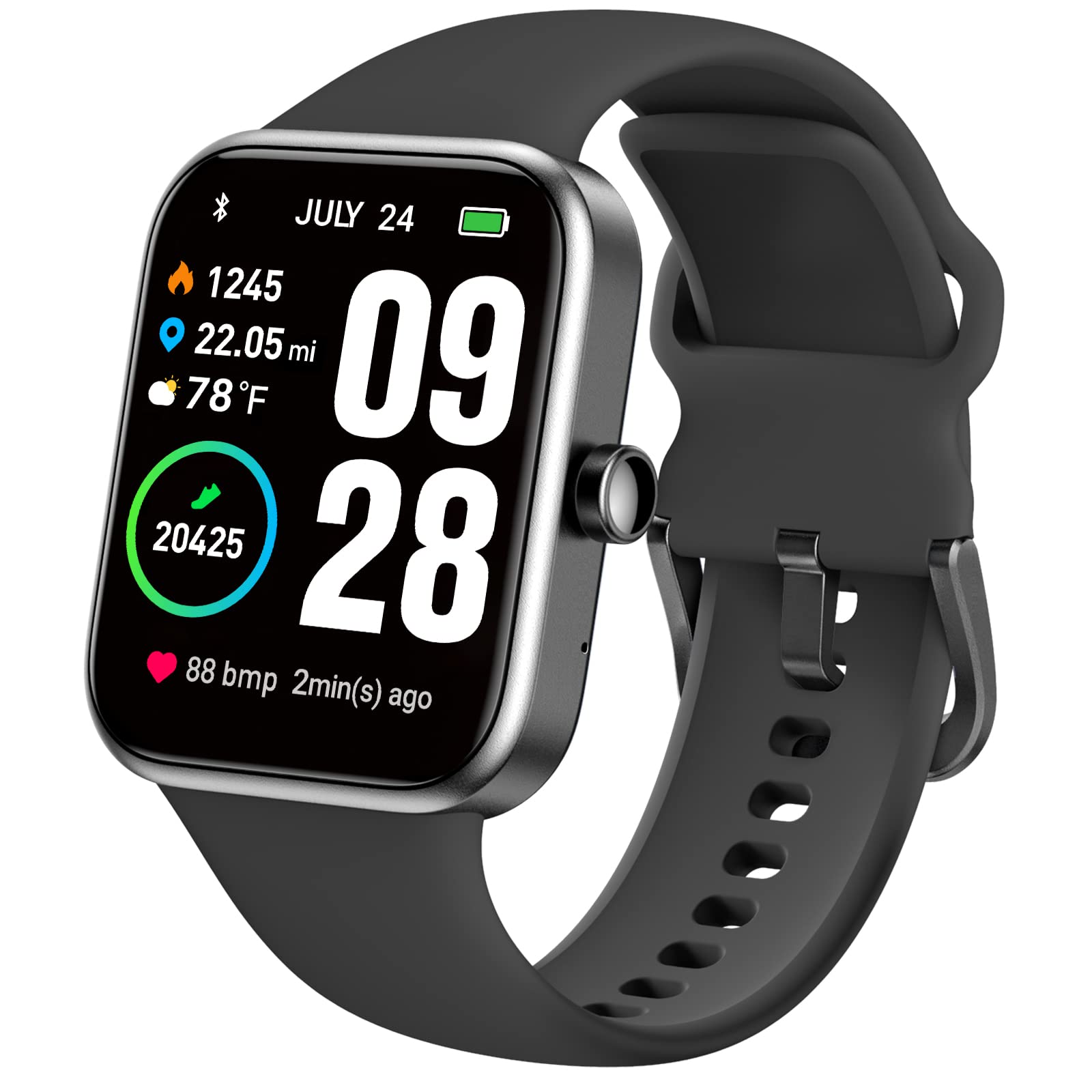TOZO S2 44mm 智慧手錶，內建 Alexa 語音助手，具備心率和血氧監測、睡眠監測功能，5ATM 防水，高清觸控屏，男女通用，兼容 iPhone 和安卓系統，黑色