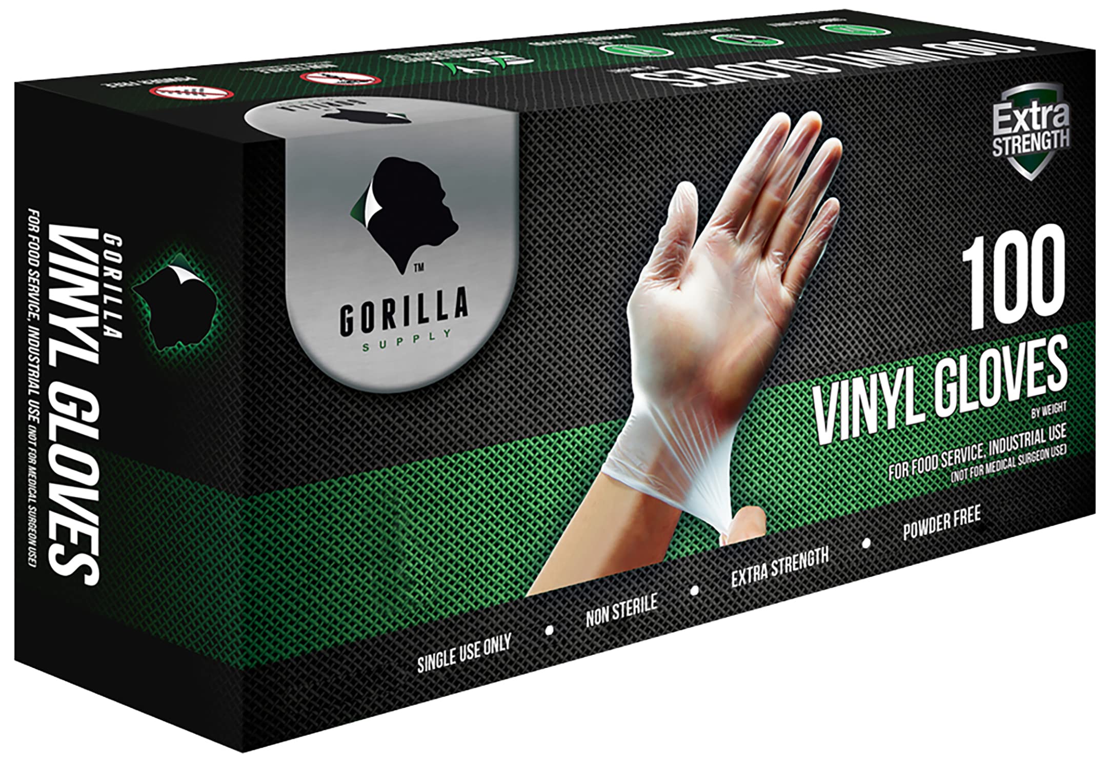 GORILLA SUPPLY 一次性加厚乙烯基手套，不含乳膠和粉末，4mil 厚，不含 BPA，食品安全，100 只裝、300 只裝、1000 只裝，尺寸：S、M、L、XL