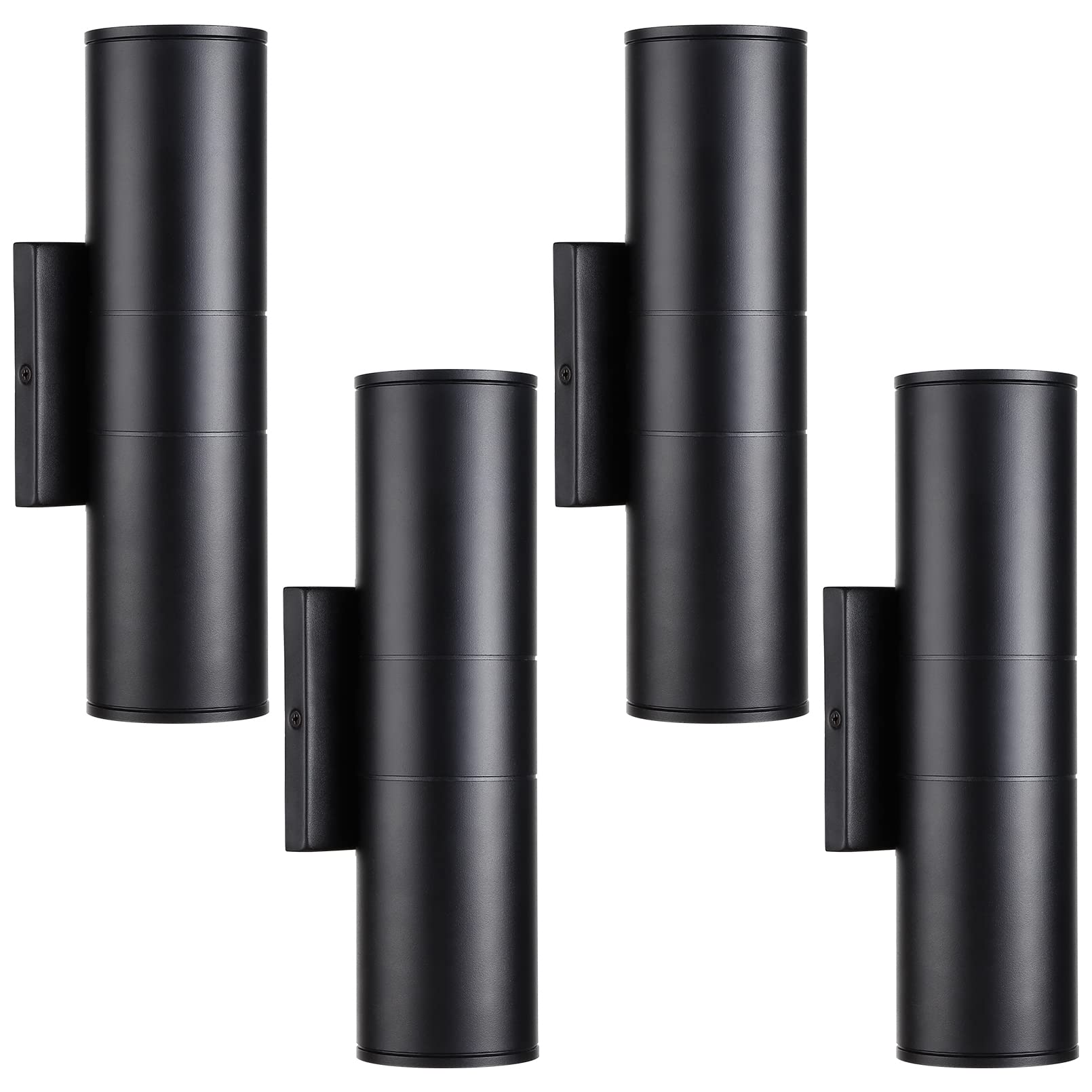 LEONLITE 整合式 LED 圓柱上下壁燈，戶外適用，100V-277V 鋁製防水高端壁燈，雙燈設計，ETL 認證，20W 1400lm，適用於前門廊等戶外照明，4 件裝