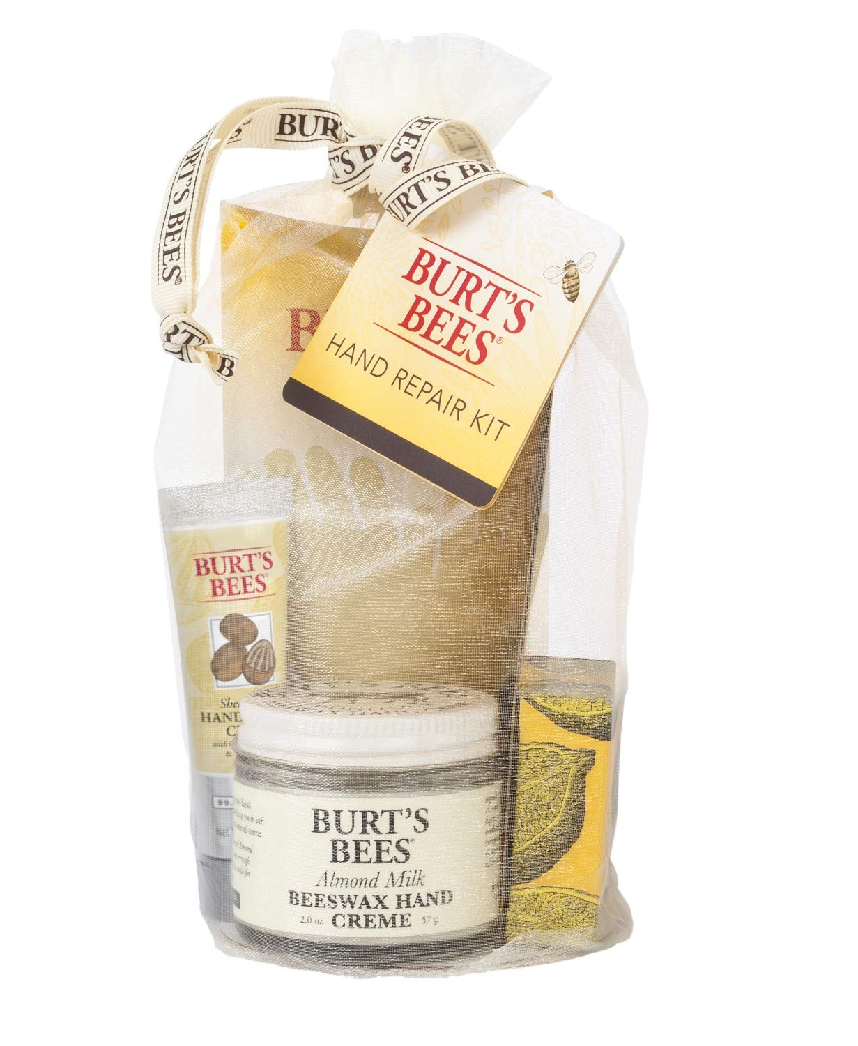 Burt's Bees 禮品套裝，3 件手部護理產品，手部修復套裝 - 杏仁牛奶霜、檸檬潤膚霜和乳木果潤膚霜，附贈手套