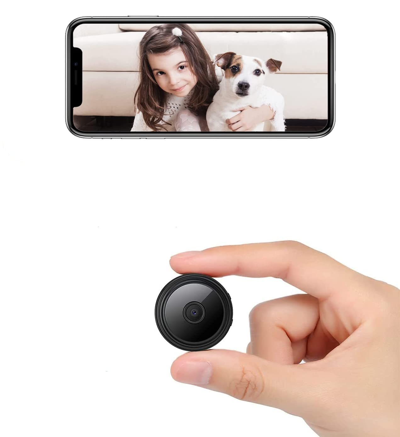 迷你1080P智慧無線WiFi攝像頭，家用安防監控攝像頭，車載迷你保姆攝像頭，小型便攜式嬰兒攝像頭，寵物狗攝像頭，室內外通用，黑色