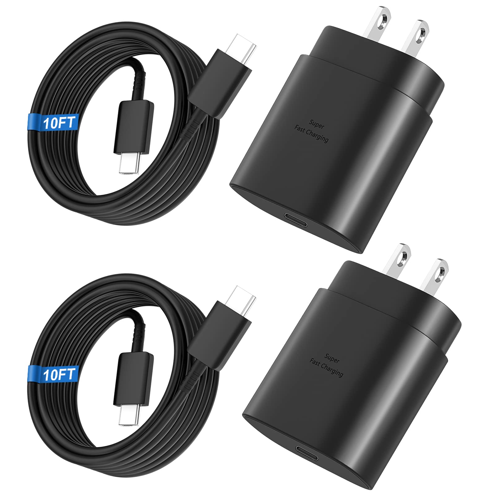 超快充電器 Type-C，25W USB-C 牆式充電器，適用於三星 Galaxy S23 Ultra/S23/S23+/S22/S22 Ultra/S22+/S21 Ultra/S20 Ultra/Note 20/Note 10/Z Fold 3，配備 10 英尺 C 型充電線，2 個尺寸