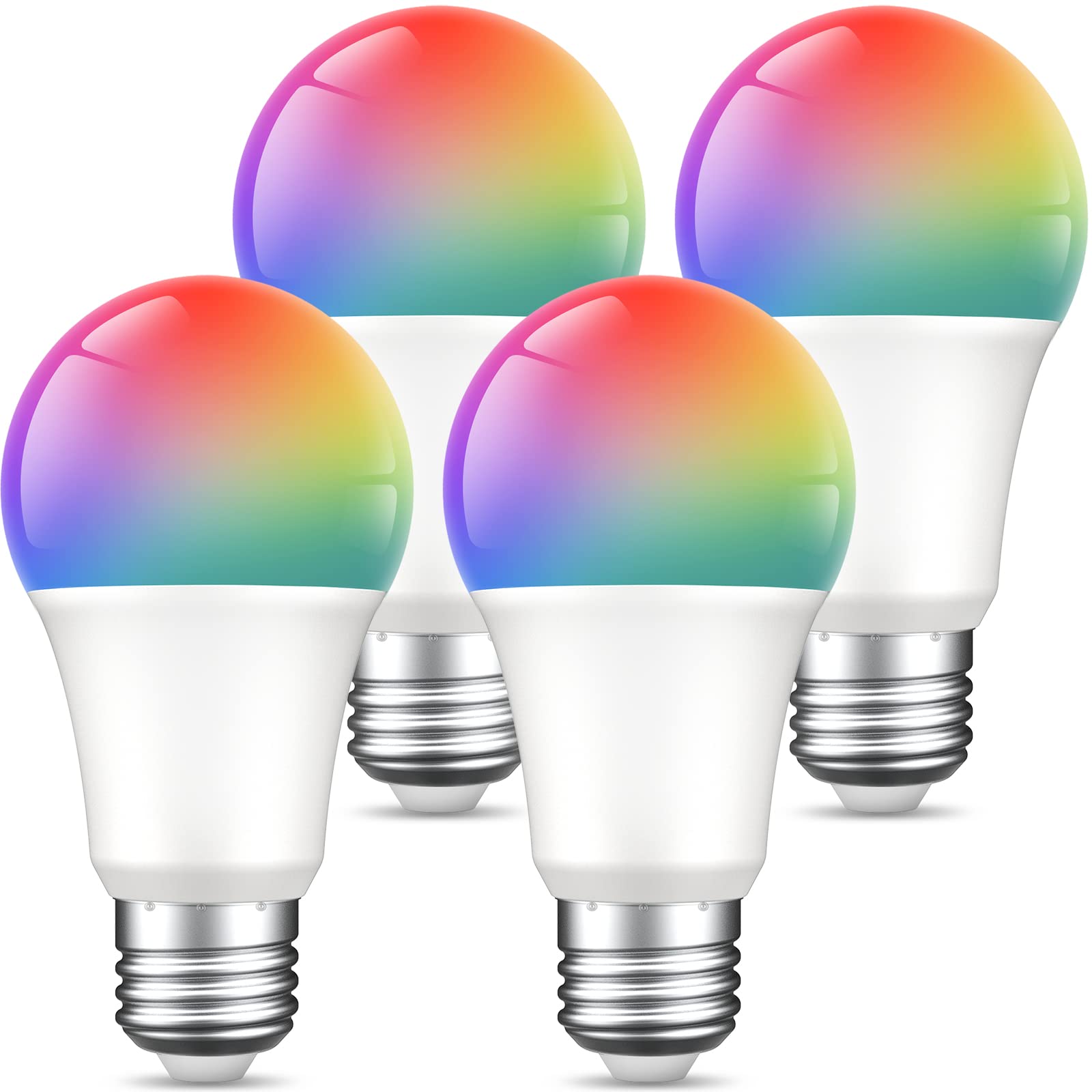 Ghome 智慧燈泡，A19 E26 變色 LED 燈泡，相容於 Alexa、Google Home、App 和語音控制，僅支援 2.4GHz WiFi，800 流明，可調光 RGB 暖白光 2700K 智慧家庭照明，4 個裝 (WB4)