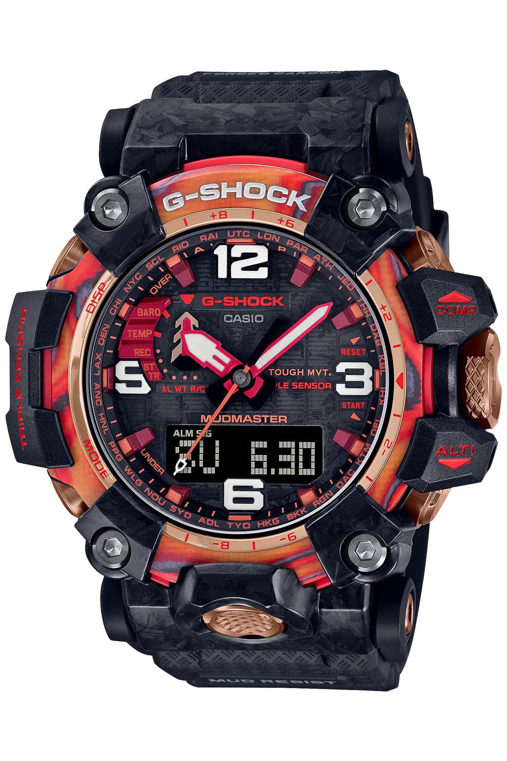 G-Shock 太陽能電波錶 G-Shock 40週年紀念版 耀眼紅 MUDMASTER GWG-2040FR-1AJR 男士黑色腕錶 日本發貨 2022年11月款