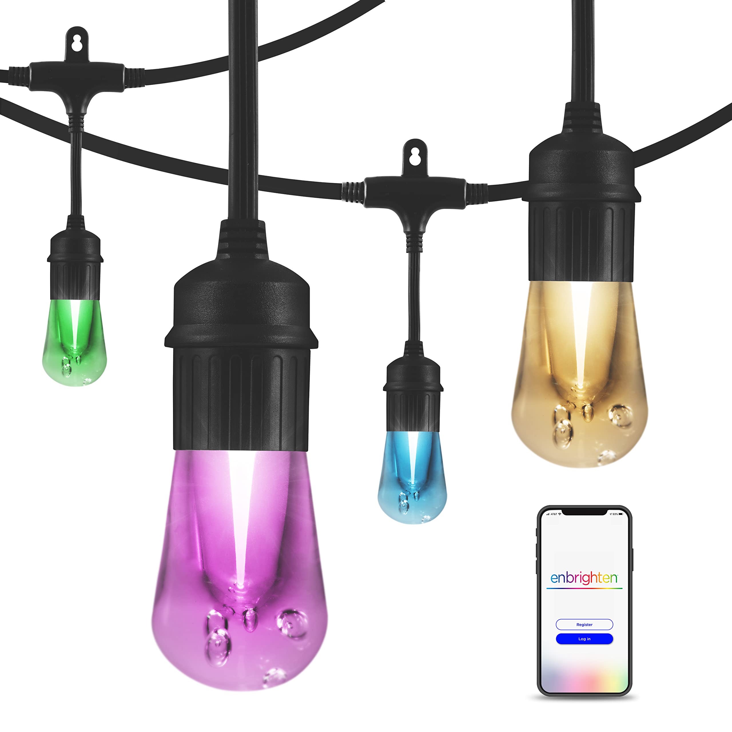 Enbrighten LED Wi-Fi 智慧復古咖啡廳燈，48 英尺，多色/白色，適用於庭院、後院、露台、門廊等戶外照明，多種顏色可選，智慧控制，藍牙連接，復古燈泡，57415