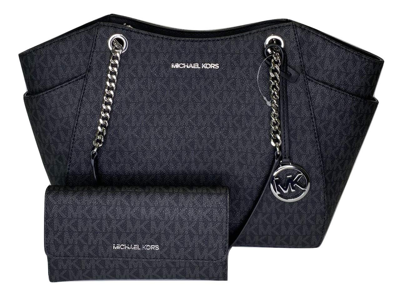 MICHAEL Michael Kors Jet Set Travel 大號鏈條單肩托特包，搭配 Michael Kors Jet Set Travel 三折錢包