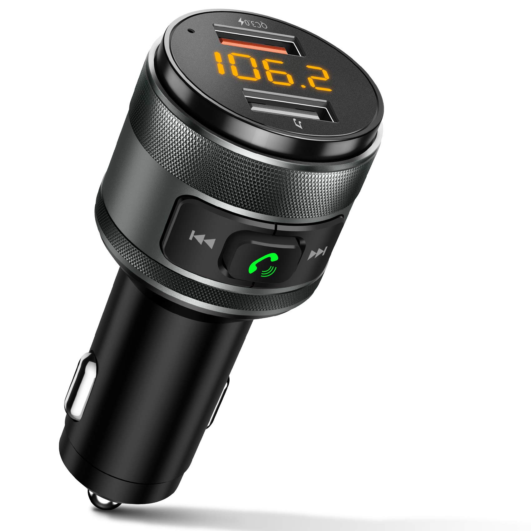 IMDEN 車用藍牙 5.0 FM 發射器，3.0 無線藍牙 FM 收音機適配器音樂播放器 FM 發射器/車載套件，帶免持通話和 2 個 USB 連接埠充電器，支援 USB 隨身碟