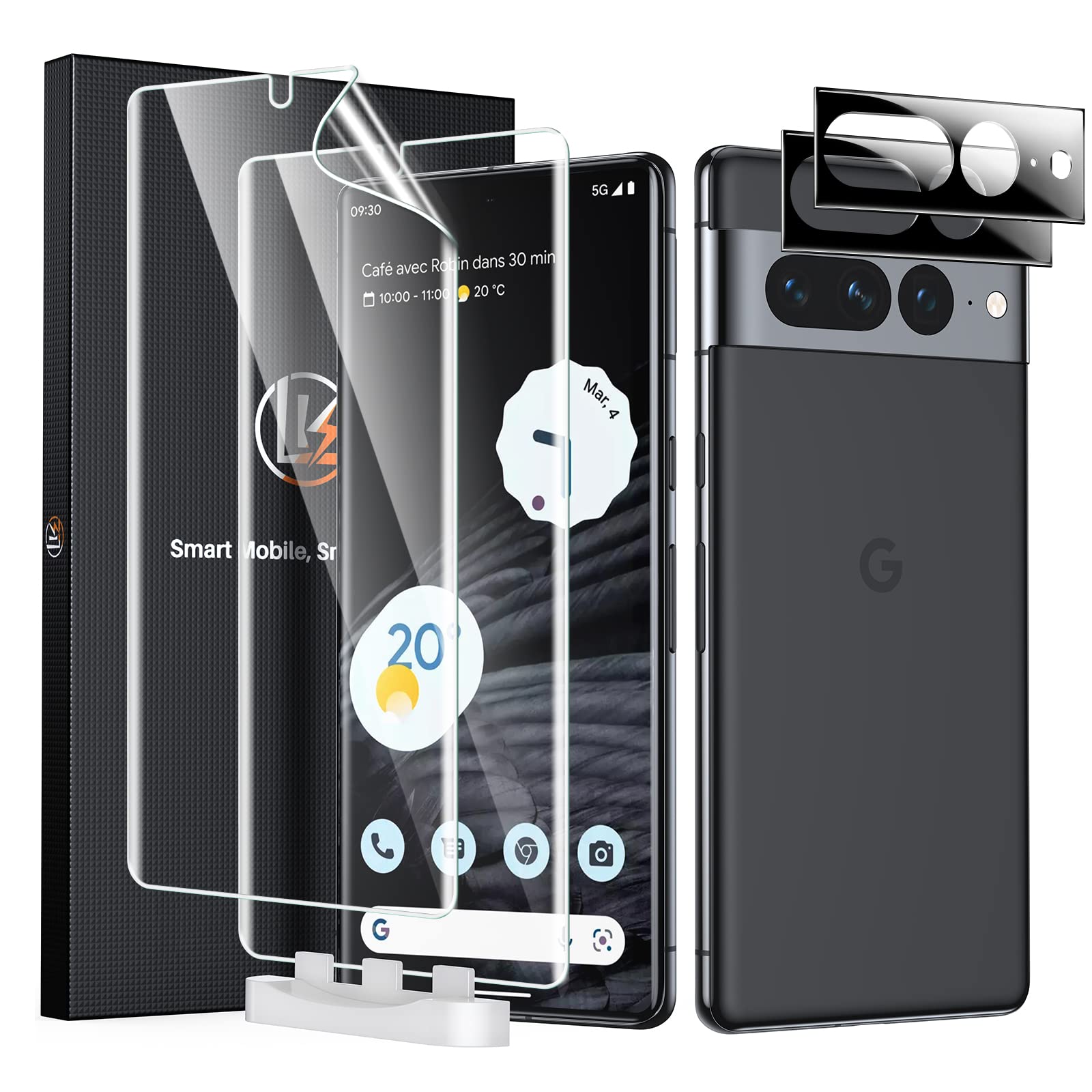 LK 適用於 Google Pixel 7 Pro 的 2 片裝屏幕保護膜和 2 片裝鏡頭保護膜，附帶定位工具，採用自修復 TPU 薄膜，防刮擦，超薄屏幕保護膜，適用於 Pixel 7 Pro，透明，6.7 英寸
