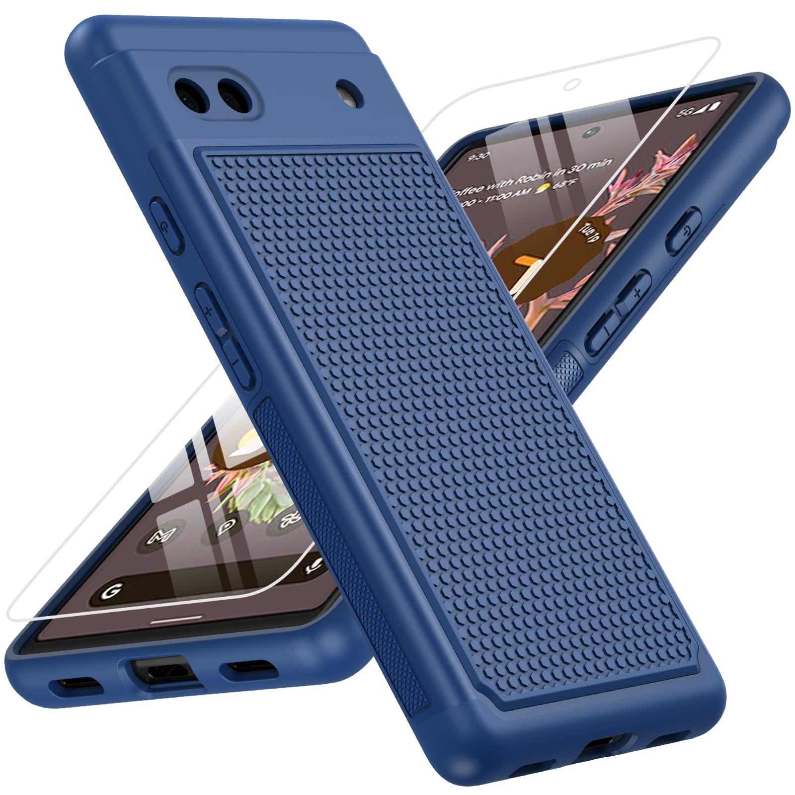 適用於 Google Pixel 6a 手機殼：雙層防護重型手機殼，防震堅固，背面帶防滑紋理 - 軍用級防摔保護，堅固耐用 - 6.1 英寸（海軍藍）