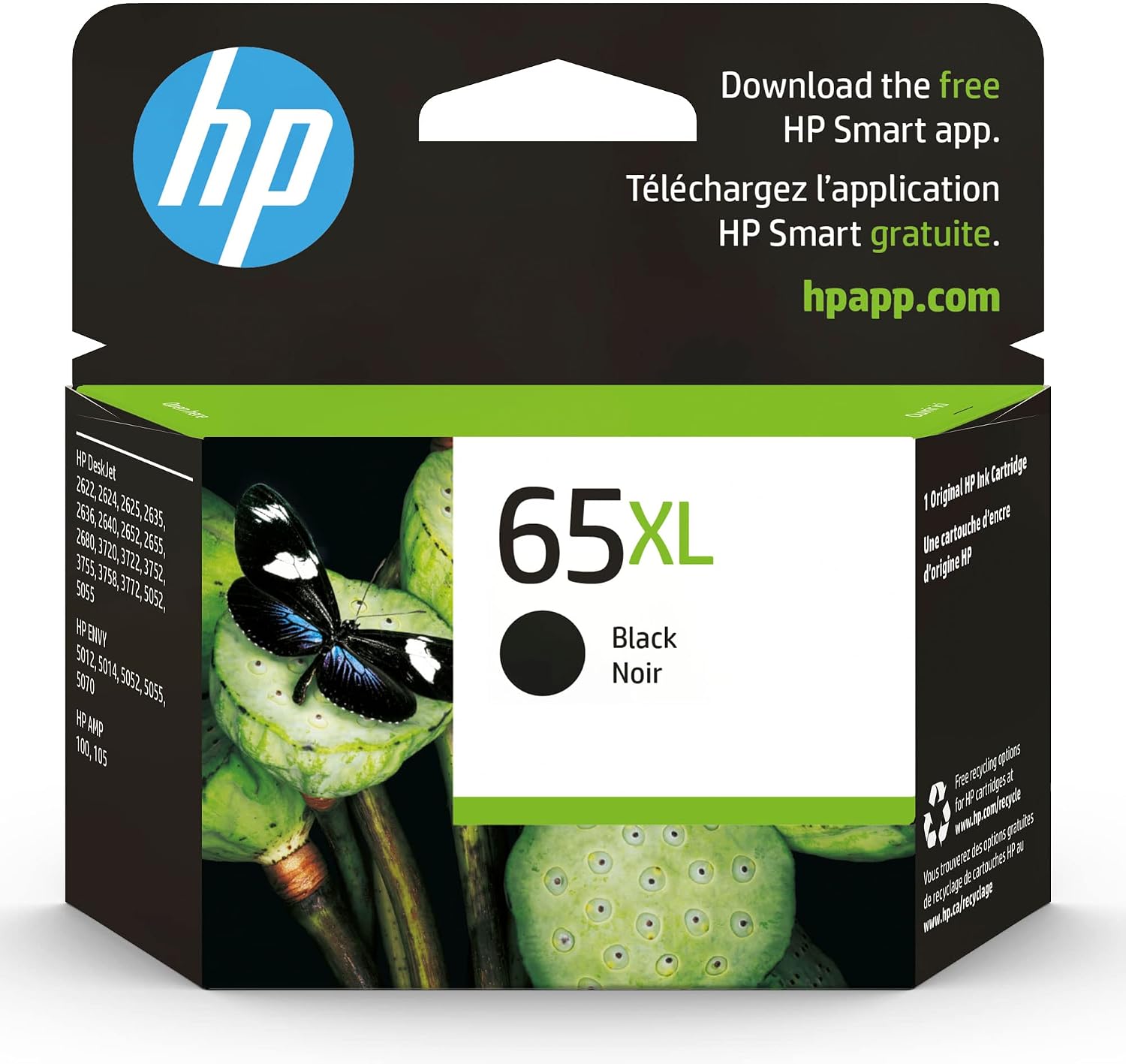HP 65XL 黑色高容量墨水匣 | 適用於 HP AMP 100 系列、HP DeskJet 2600、3700 系列、HP ENVY 5000 系列 | 支援 Instant Ink 服務 | N9K04AN