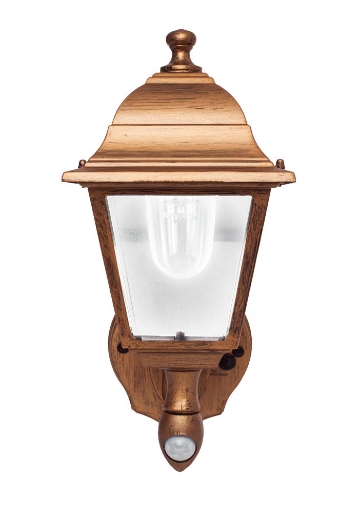Maxsa 48219 高級電池供電感應戶外冷白光 LED 壁燈，金屬外殼，金色銅色