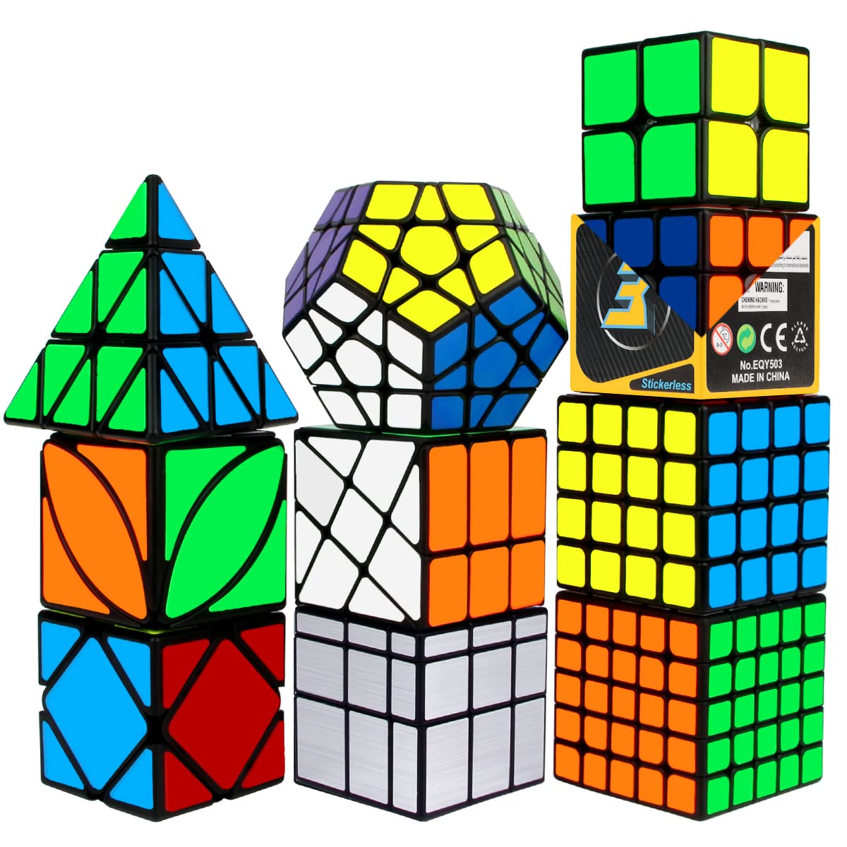 快速魔術方塊套裝，Libay魔術方塊組合裝，包含2x2、4x4、5x5魔術方塊、金字塔魔術方塊、五階魔方、斜轉魔術方塊、鏡面魔術方塊、常春藤魔方、風車魔術方塊貼紙魔術方塊，10個裝，益智玩具，兒童成人皆宜。