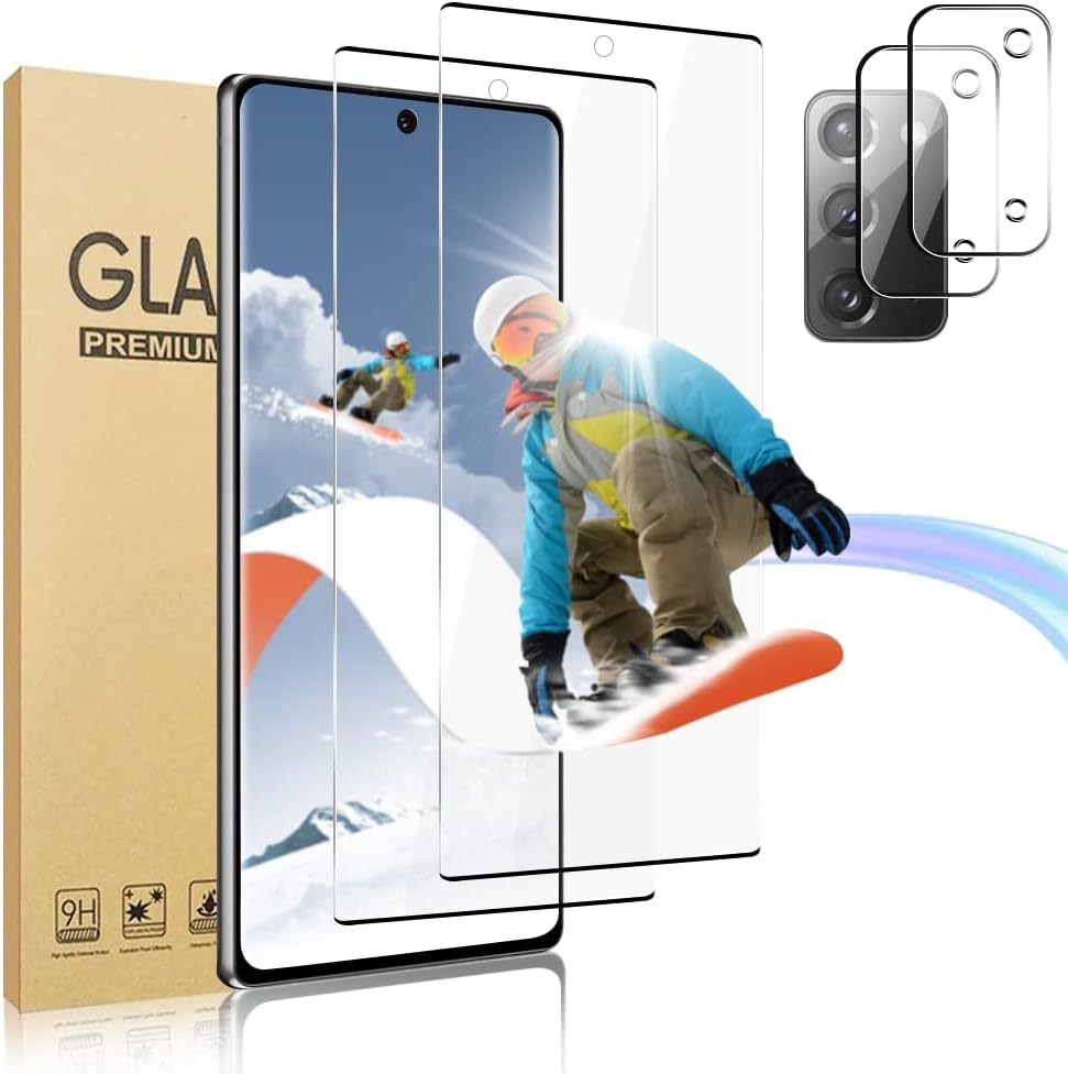 【2+2片裝】Galaxy Note 20 5G 螢幕保護貼，超高清強化玻璃膜【防刮】【超高清】【9H硬度】【指紋解鎖】相容於三星 Galaxy Note 20（6.7吋）