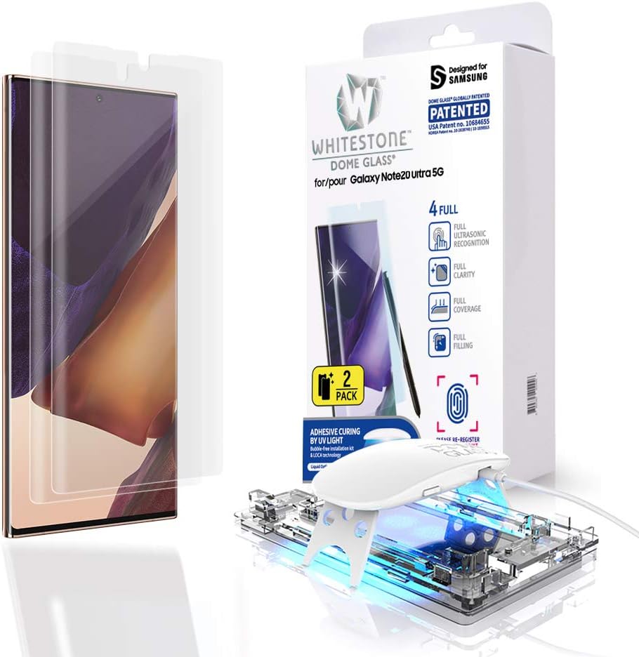 DOME GLASS 三星 Galaxy Note 20 Ultra 全 3D 曲面強化玻璃螢幕保護貼 [液態分散技術] 簡易安裝套裝，適用於三星 Galaxy Note 20 Ultra，Whitestone 出品 - 兩片裝