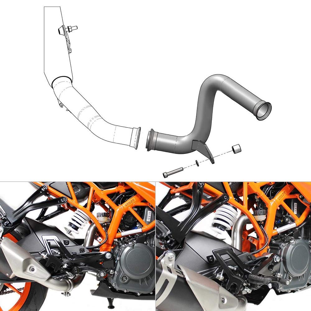 NICECNC 摩托車改裝不銹鋼排氣消音器中段管，相容於 KTM Duke 125/RC 125 2017-2020、Duke 390/RC 390 2017-2020、2019、2018 年式