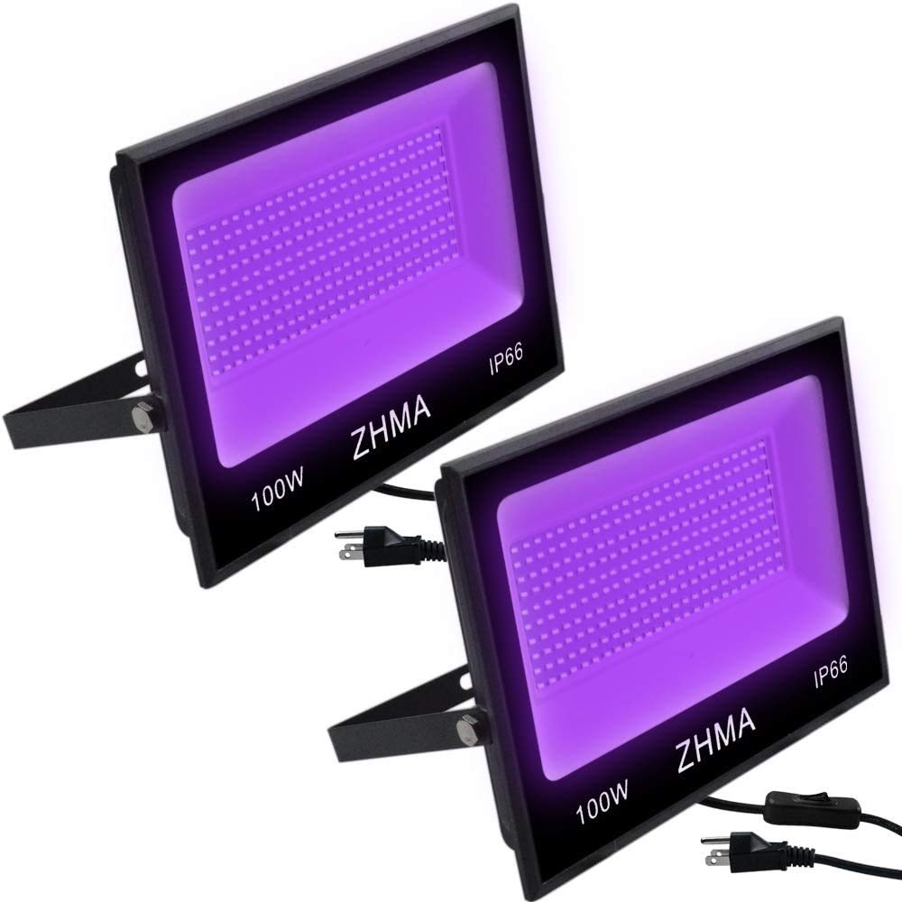 ZHMA 100W LED 黑光燈，IP66 防水，適用於室內外黑光派對、舞檯照明、水族箱、霓虹燈、螢光效果、夜光固化。 （2 件裝）