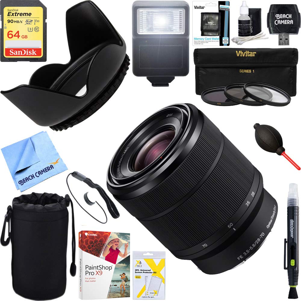SEL2870 FE 28-70mm F3.5-5.6 OSS 全片幅 E 接環鏡頭 + 64GB 終極濾鏡和閃光燈攝影套裝