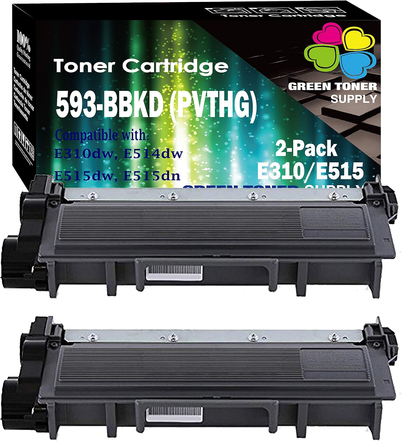 GTS 相容於 PVTHG 593-BBKD 高容量碳粉匣，適用於戴爾 E310dw E514dw E515dw E515dn LaserJet 列印機（2 個裝，黑色）