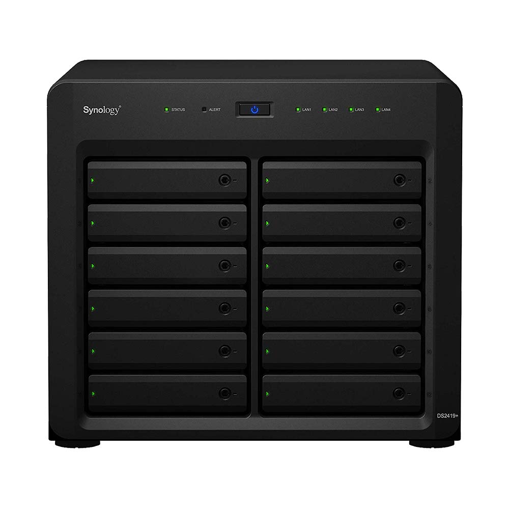 Synology DiskStation DS2419+ iSCSI NAS 伺服器，配備 Intel Atom 2.1GHz CPU、32GB 記憶體、24TB SSD 儲存和 DSM 作業系統