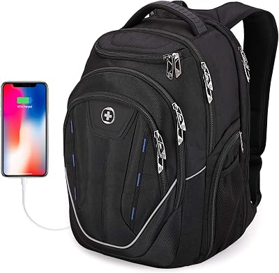 Swissdigital 超大容量 TSA 認證防水商務筆記型電腦背包，男士款，附 USB 充電口/RFID 防護，可裝 15.6 吋筆記型電腦，亦可作書包使用。