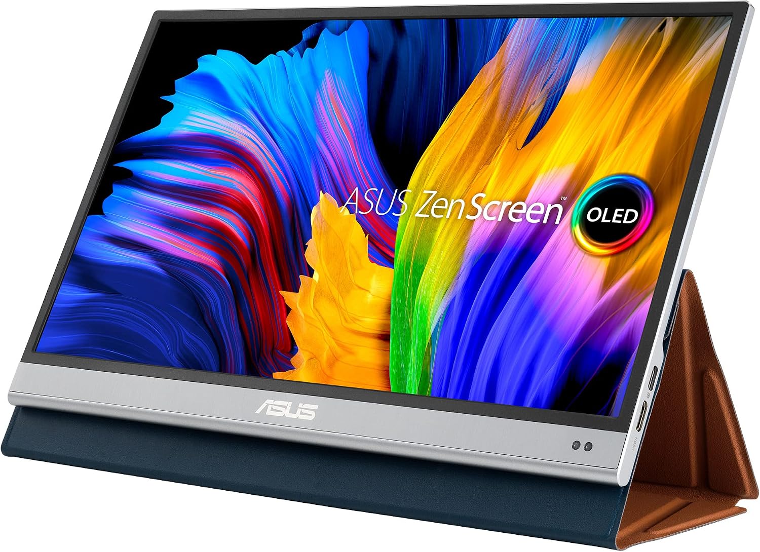 華碩 ZenScreen OLED 15.6 吋 1080P 便攜式顯示器 (MQ16AH) - 全高清，100% DCI-P3 色域，1ms 反應時間，Delta E < 2，HDR-10，愛眼模式，USB Type-C 介面，Mini HDMI 介面，接近感測器，銀色介面