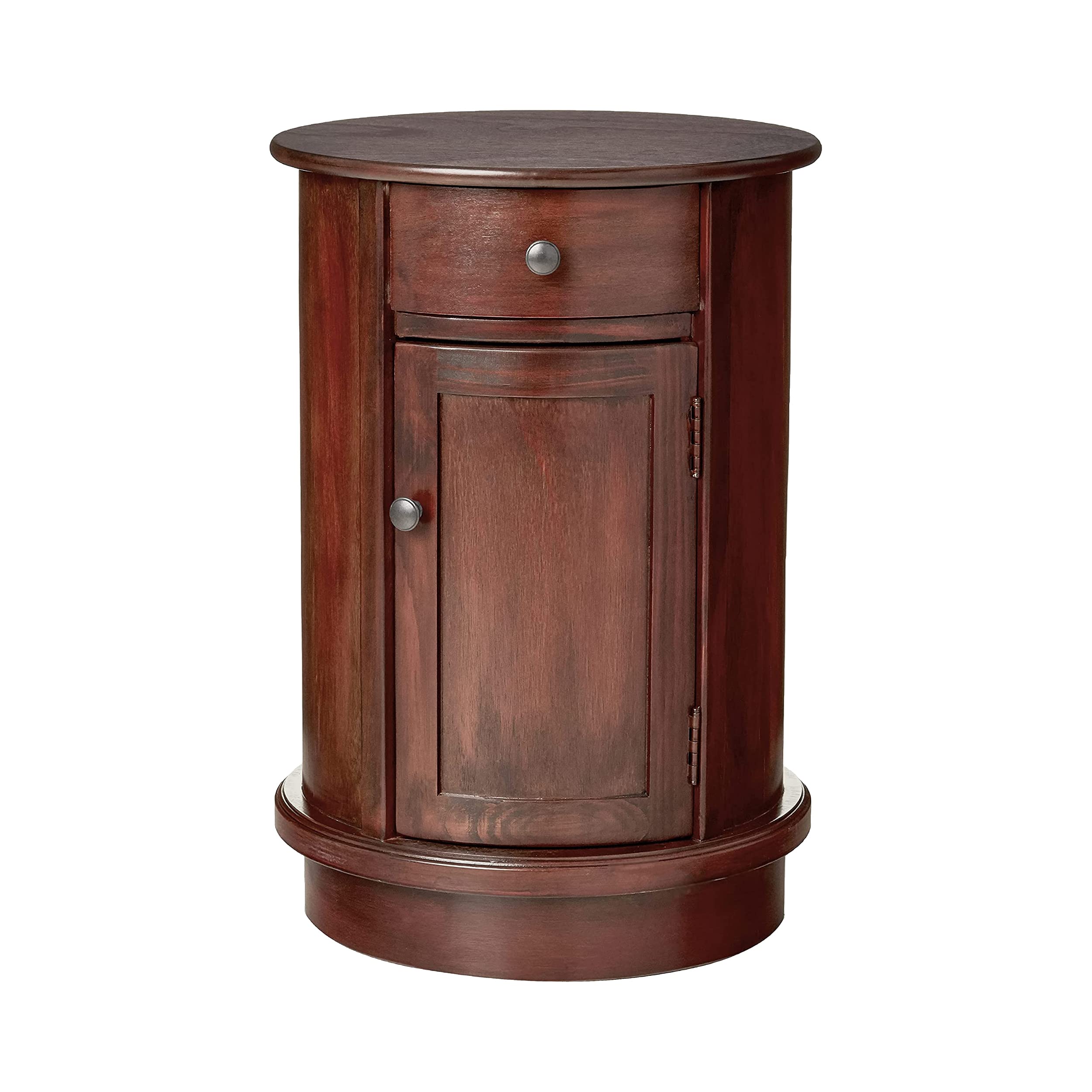 Decor Therapy Keaton 傳統圓形邊桌，26 英寸 x 17.75 英寸，復古櫻桃木色