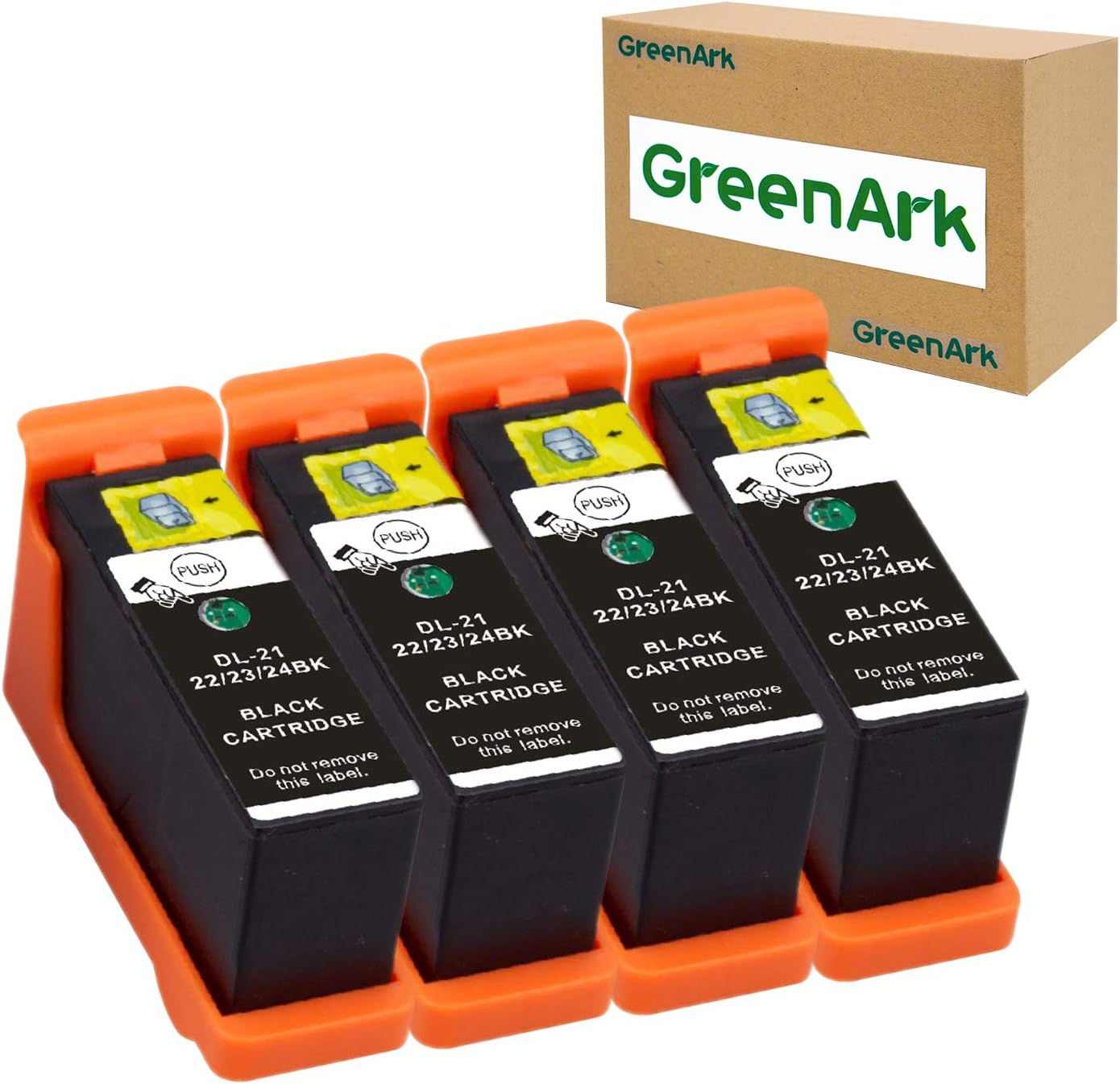 GREENARK 相容於戴爾 21 系列黑色墨盒，適用於戴爾 V313w、V515w、P513w、V715w、P713w 印表機，4 支裝黑色墨盒，適用於戴爾 21 系列、22 系列、23 系列、24 系列墨盒。